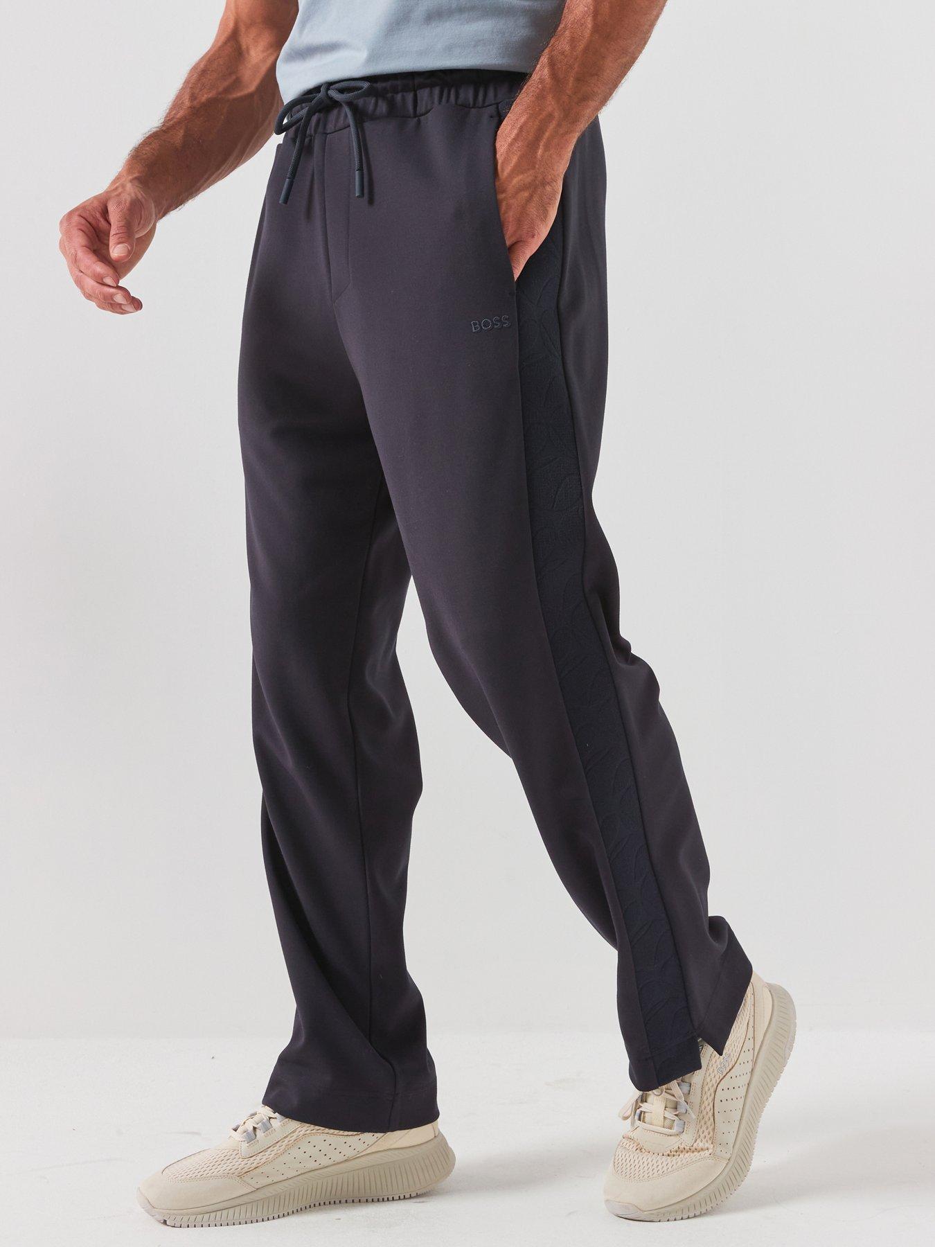 BOSS Regular-Fit Jersey Trousers with Jacquard Tape - Dark Blue