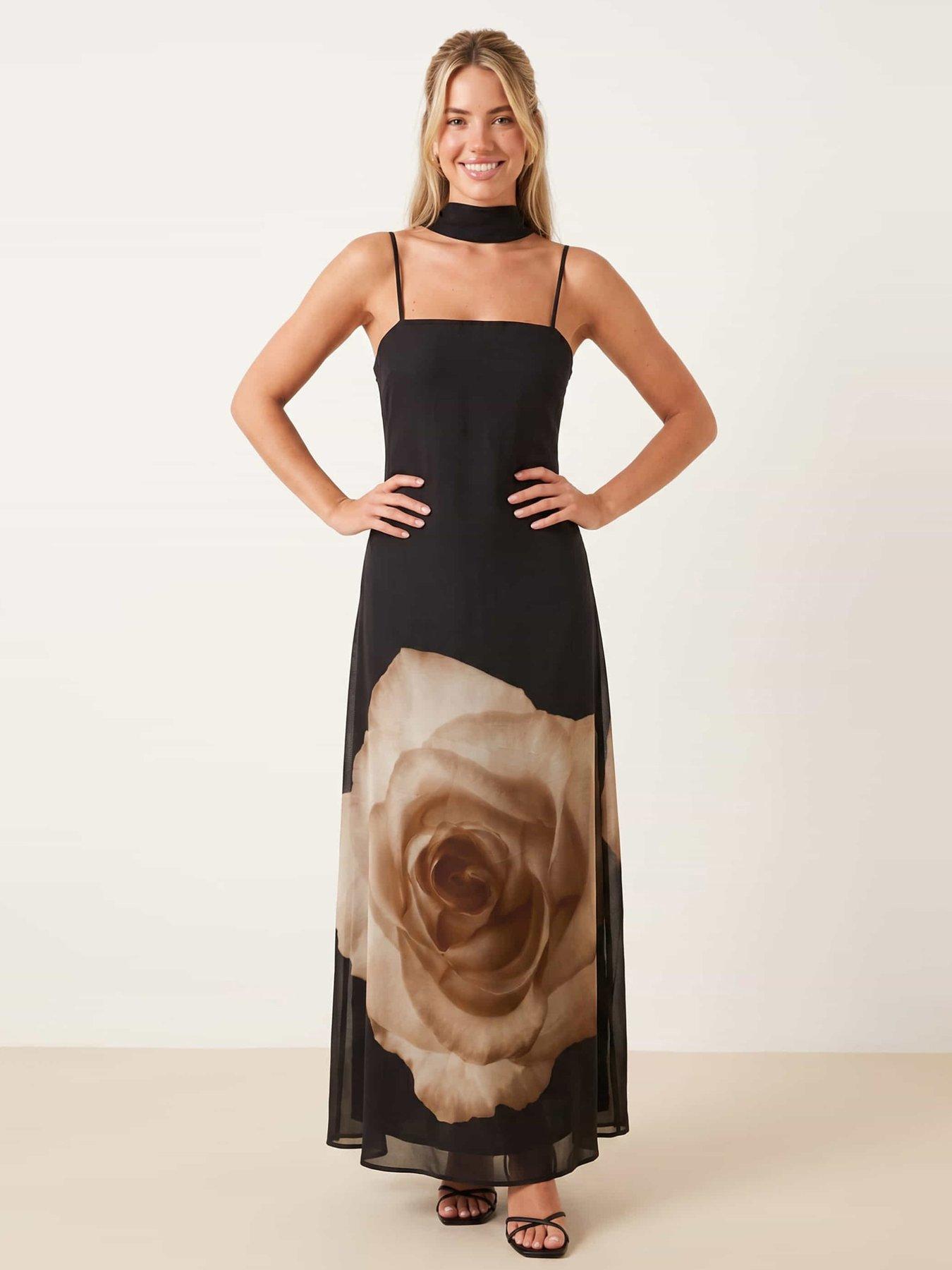 Image 1 of 4 of Style Cheat Placement Scarf Print Dress - Black
