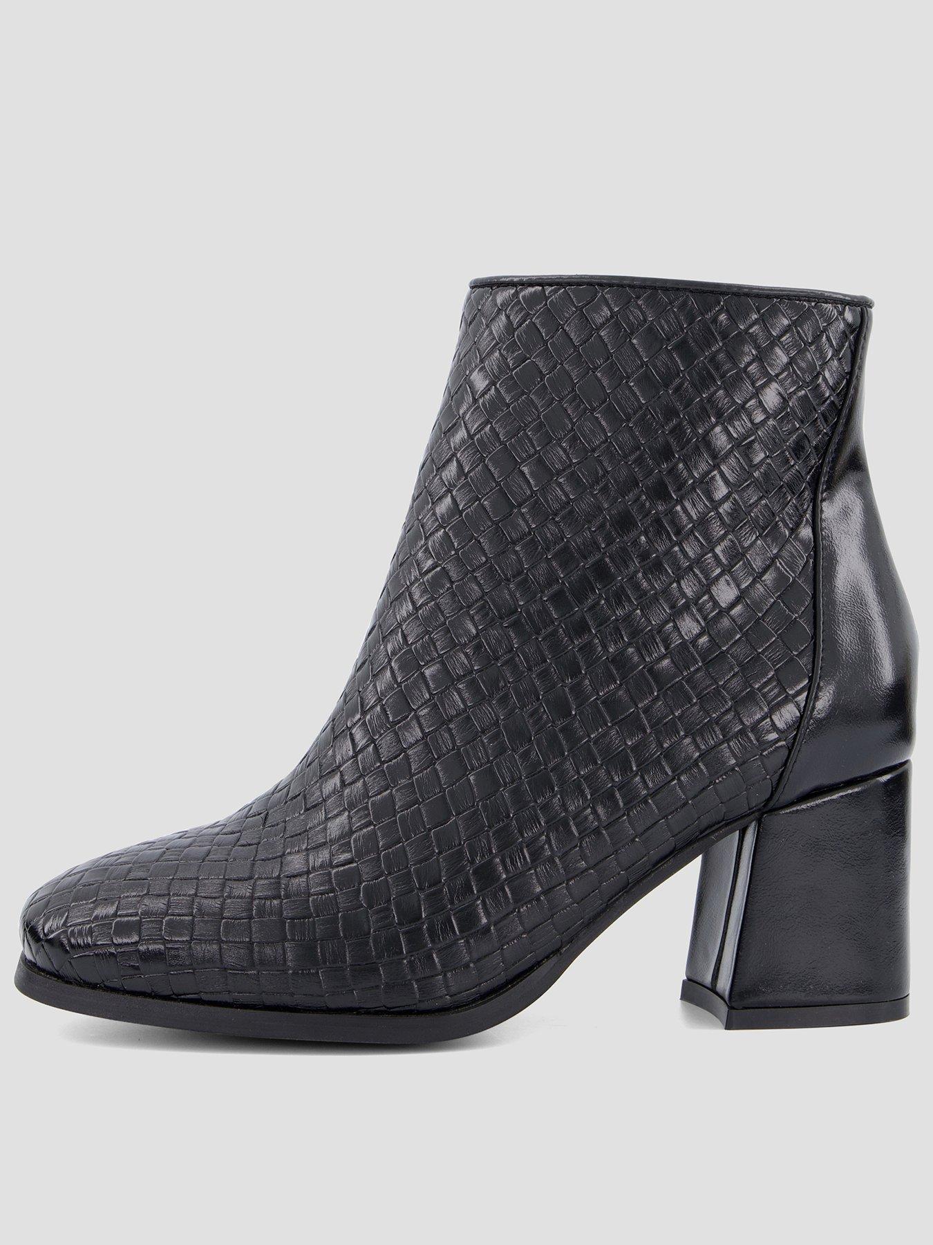Image 1 of 7 of The Very Collection Wide Fit Woven Block Heel Ankle Boots - Black