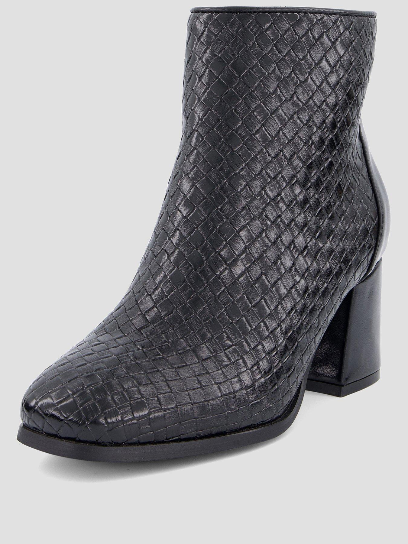 Image 2 of 7 of The Very Collection Wide Fit Woven Block Heel Ankle Boots - Black