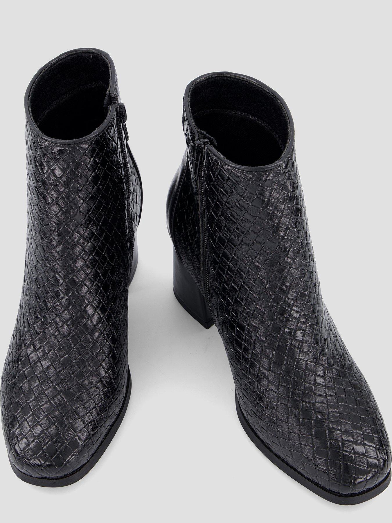 Image 3 of 7 of The Very Collection Wide Fit Woven Block Heel Ankle Boots - Black