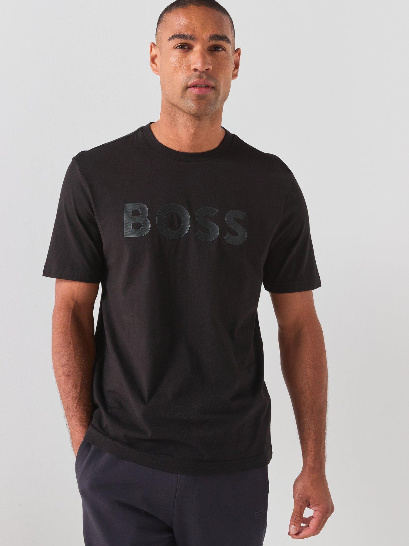 BOSS Ts_Structure Logo Tonal Rubber Logo T-Shirt - Black