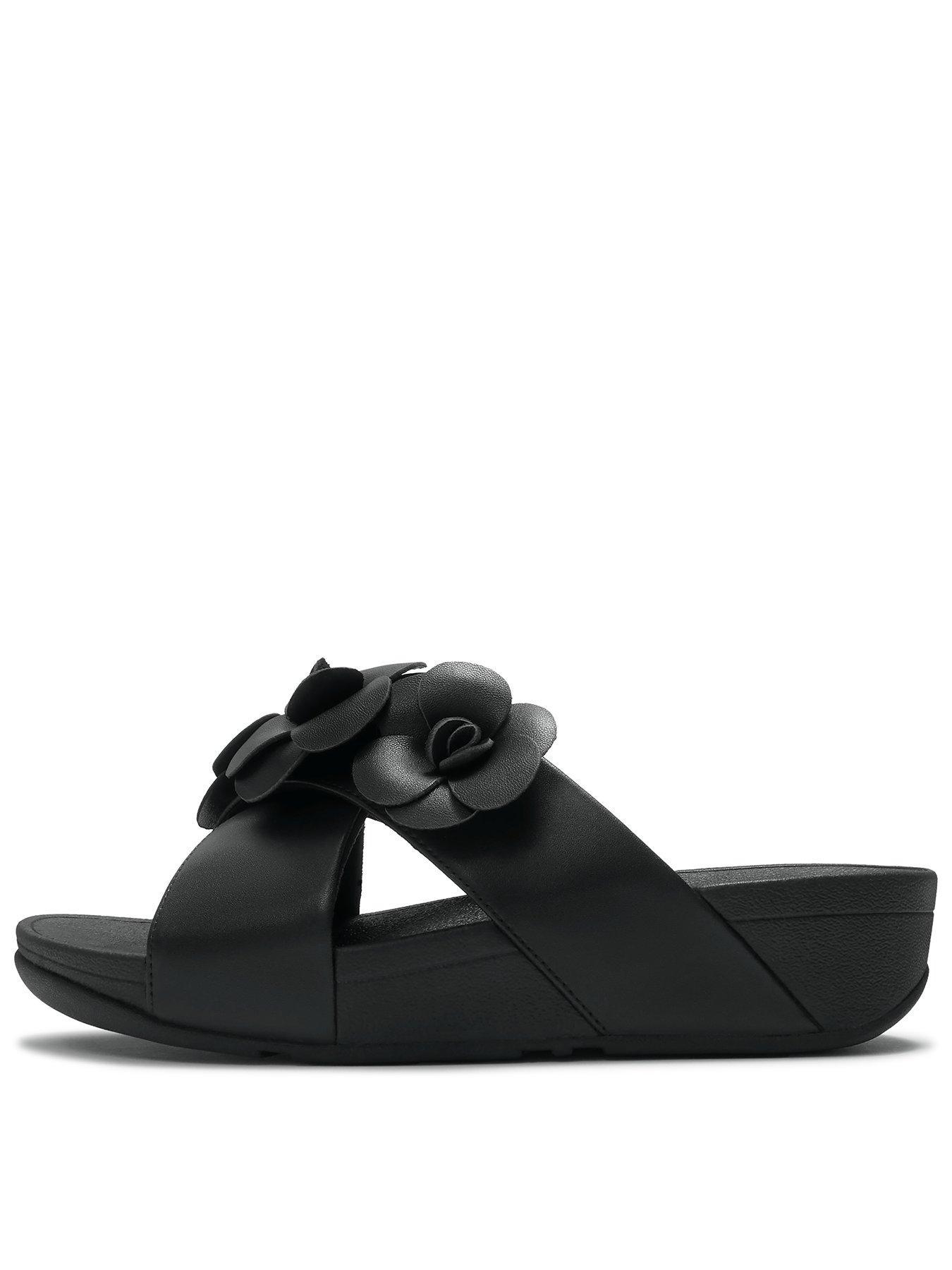 Image 2 of 5 of FitFlop Lulu Flower Cross Slides - Black