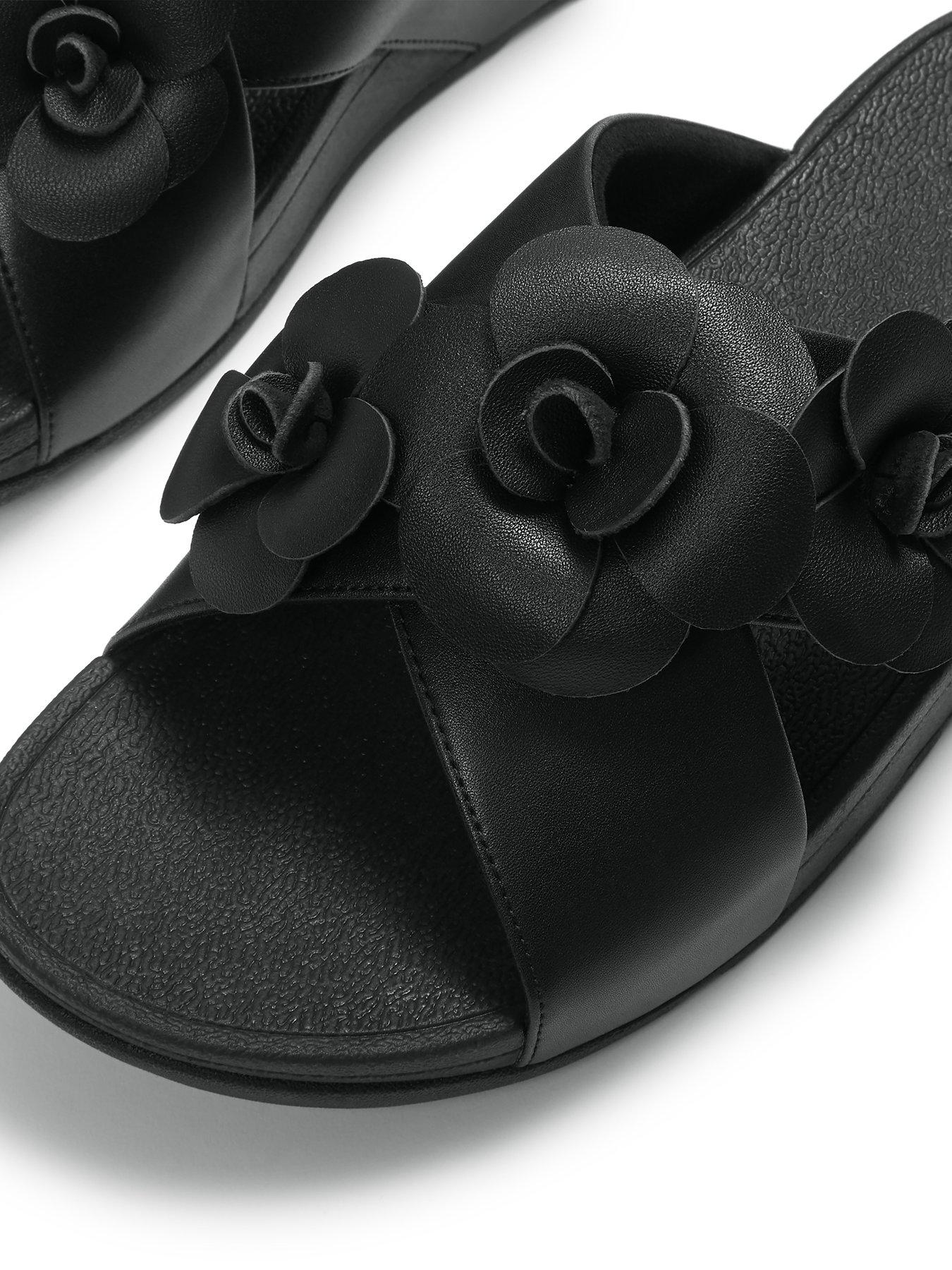 Image 5 of 5 of FitFlop Lulu Flower Cross Slides - Black