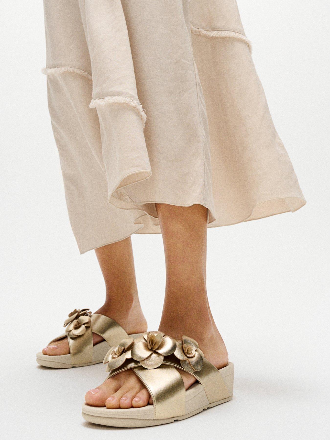 FitFlop Lulu Flower Cross Slides - Gold