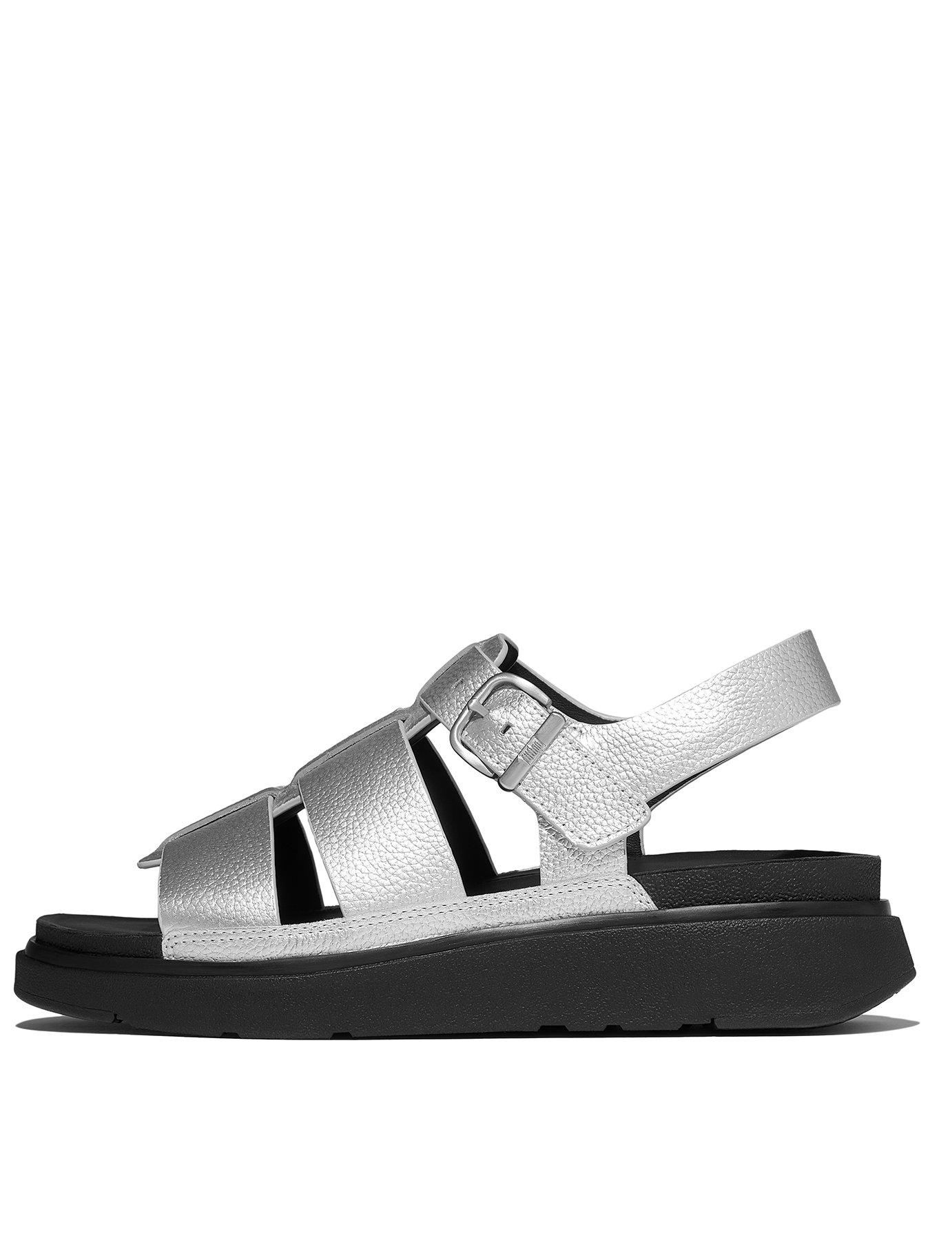 Image 2 of 6 of FitFlop Gen-FF Tumbled-Leather Fisherman Sandals - Silver