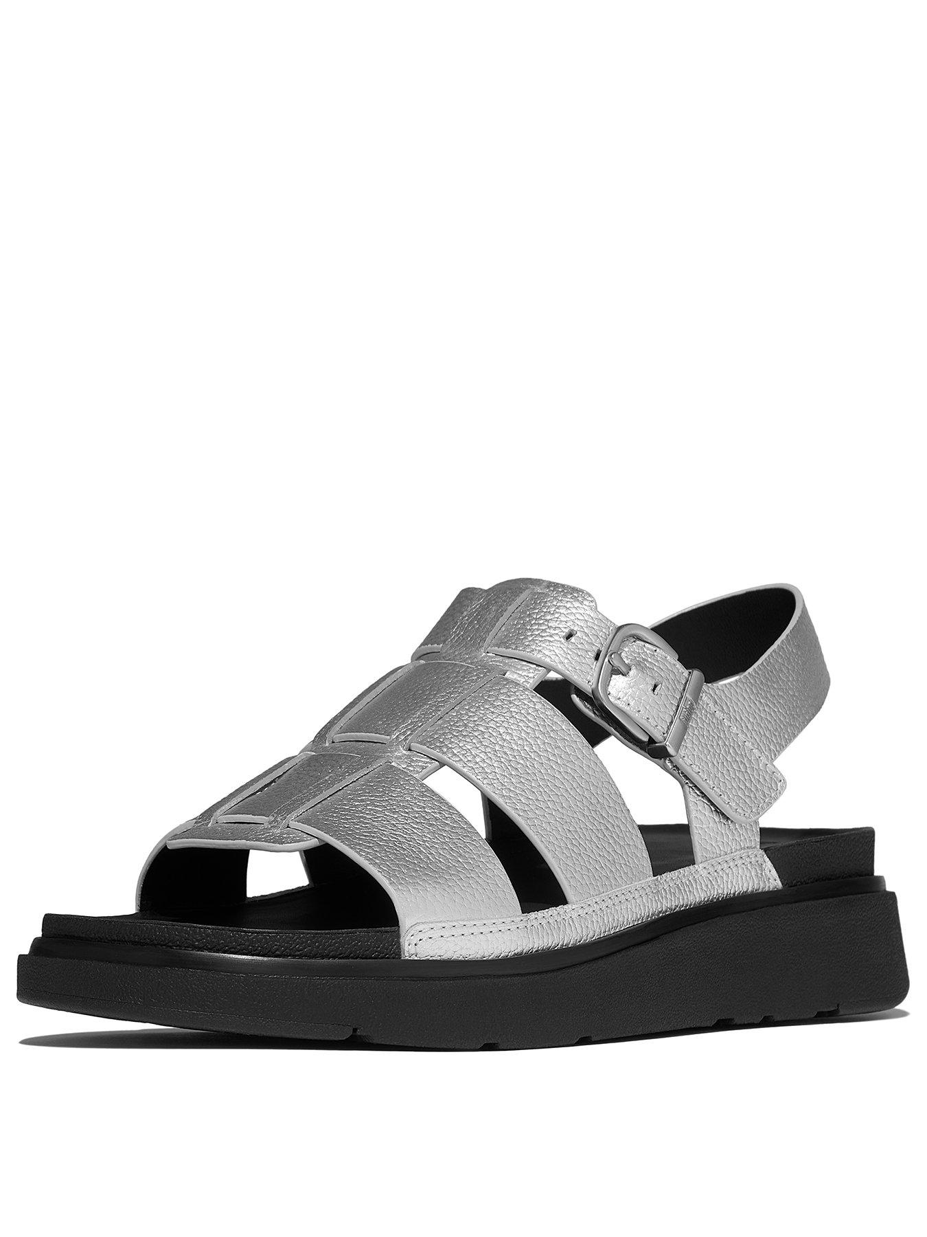 Image 3 of 6 of FitFlop Gen-FF Tumbled-Leather Fisherman Sandals - Silver