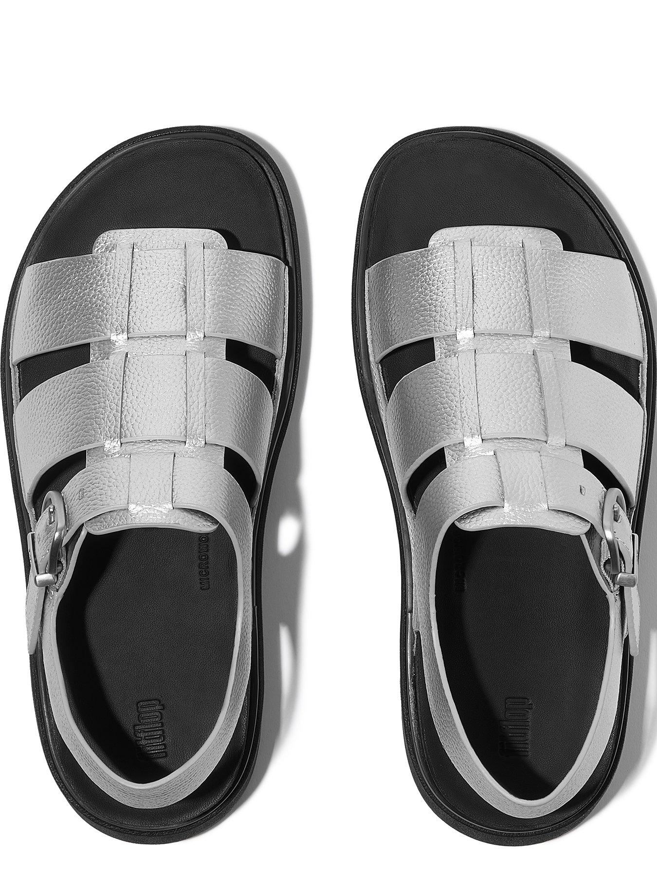 Image 4 of 6 of FitFlop Gen-FF Tumbled-Leather Fisherman Sandals - Silver