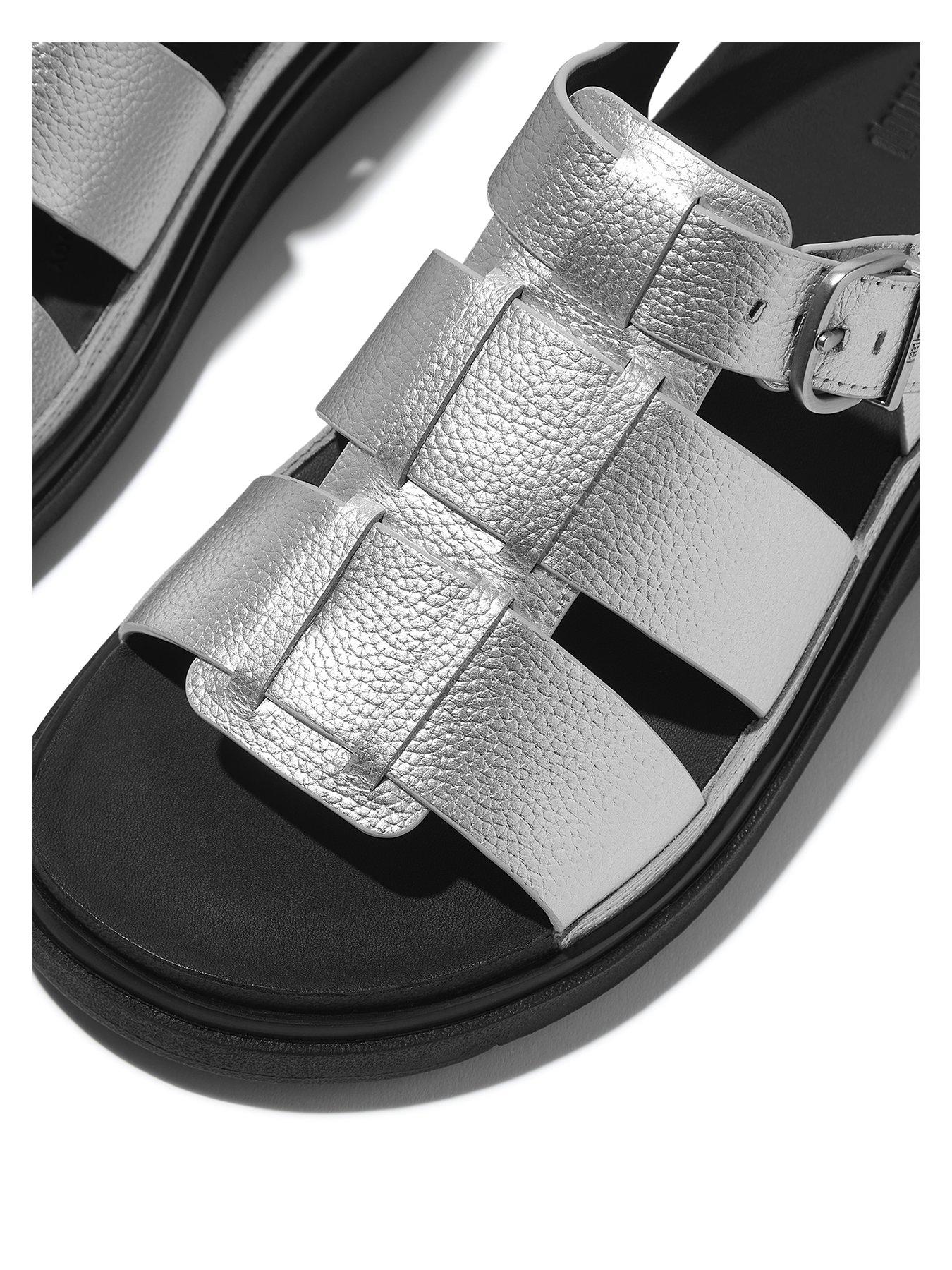 Image 5 of 6 of FitFlop Gen-FF Tumbled-Leather Fisherman Sandals - Silver