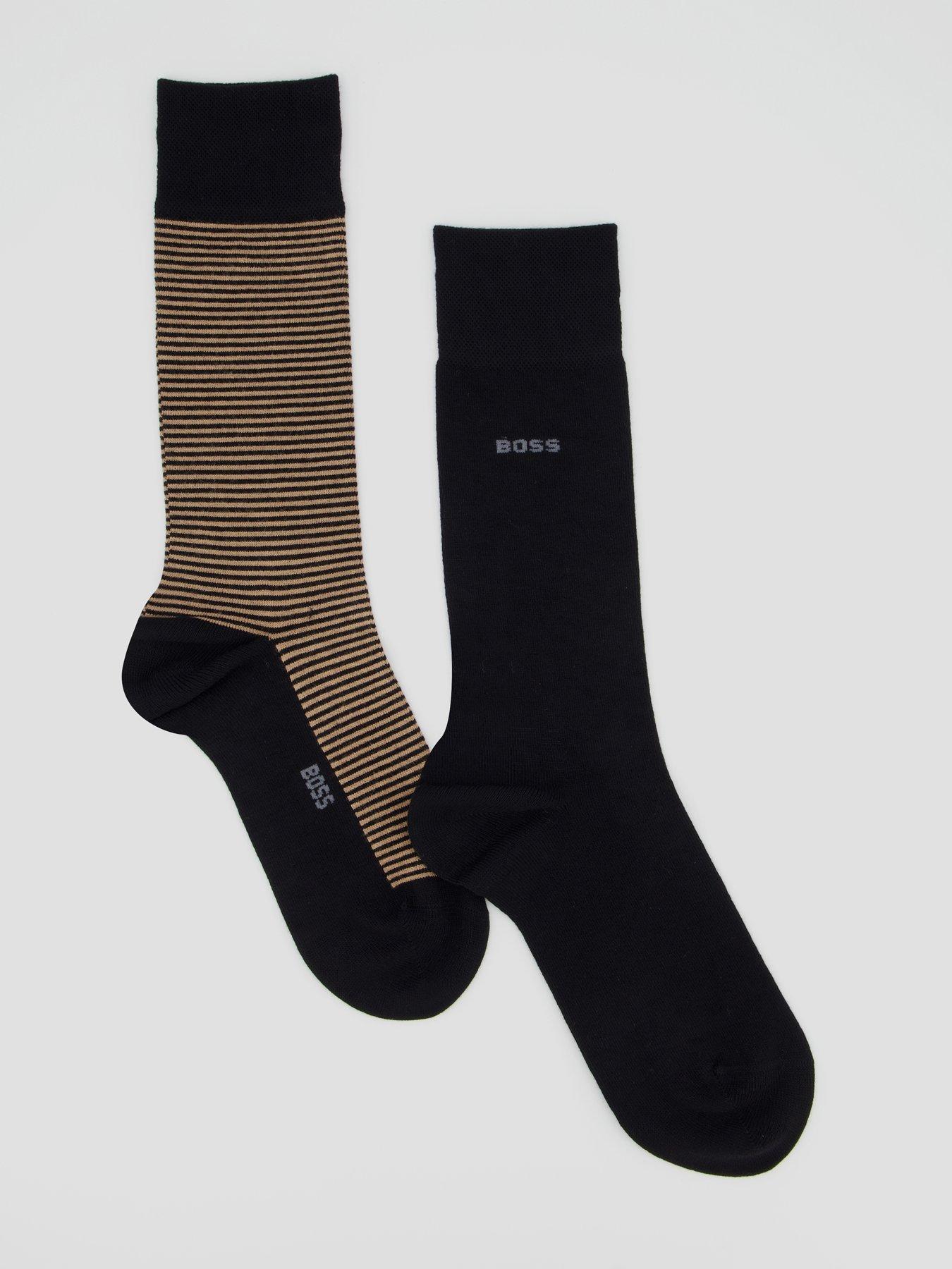 BOSS Bodywear 2 Pack Stripe Bamboo Crew Socks - Black