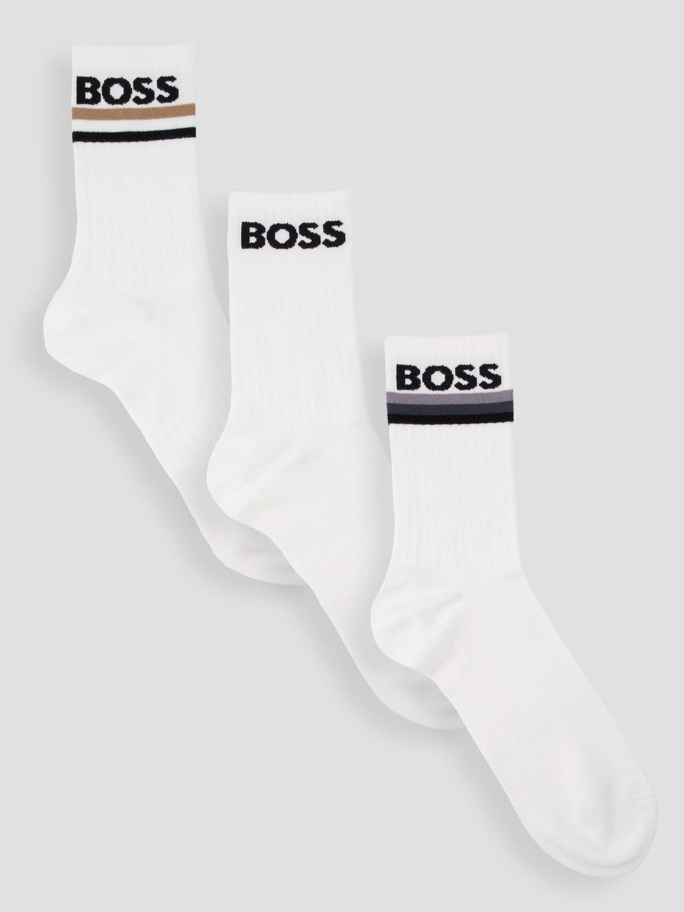 BOSS Bodywear 3 Pack Piquet Stripe Sports Crew Socks - White
