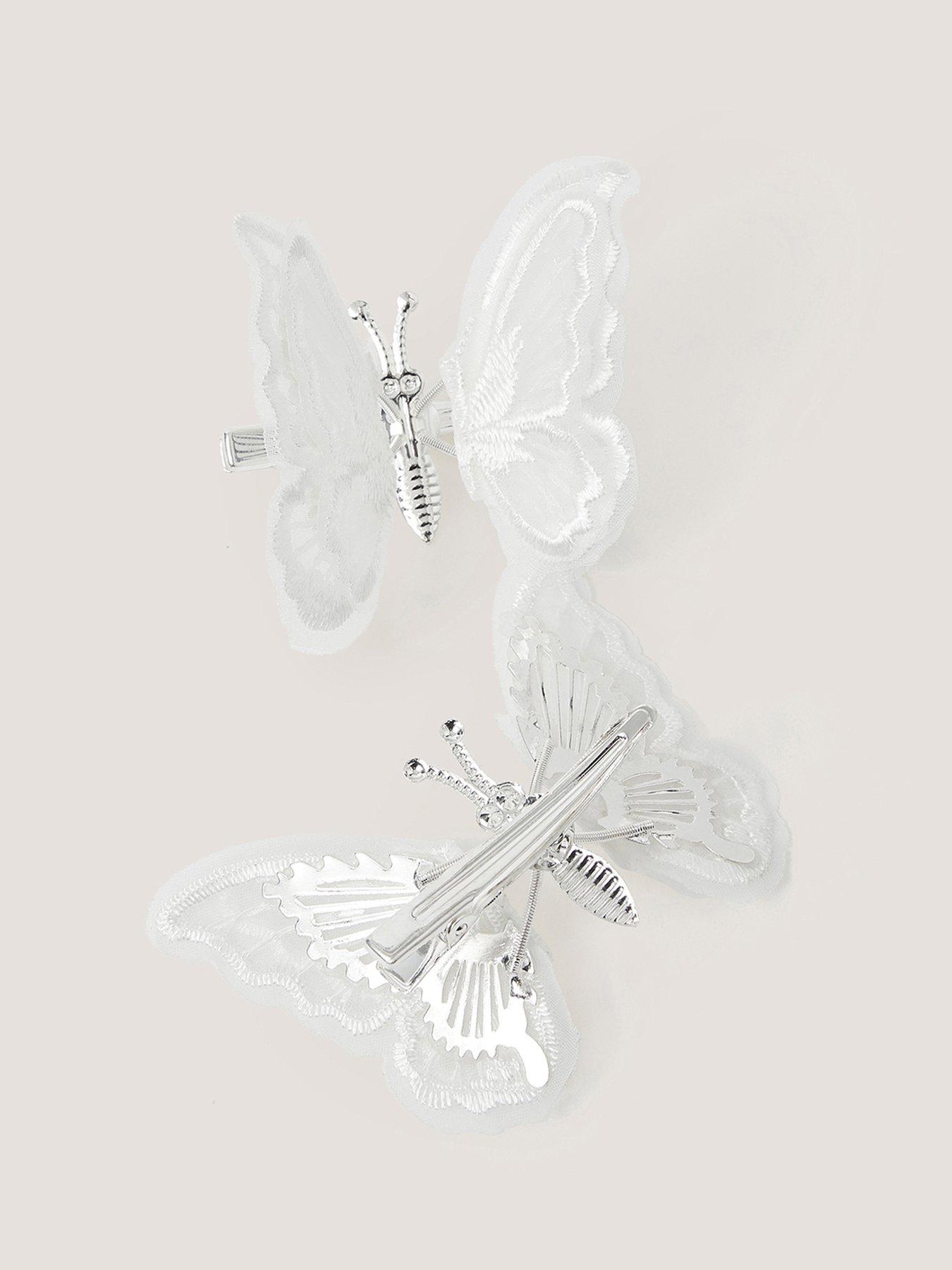 Image 2 of 2 of Monsoon Girls 2 Pack Bridesmaid Spring Butterfly Clips - Light Cream