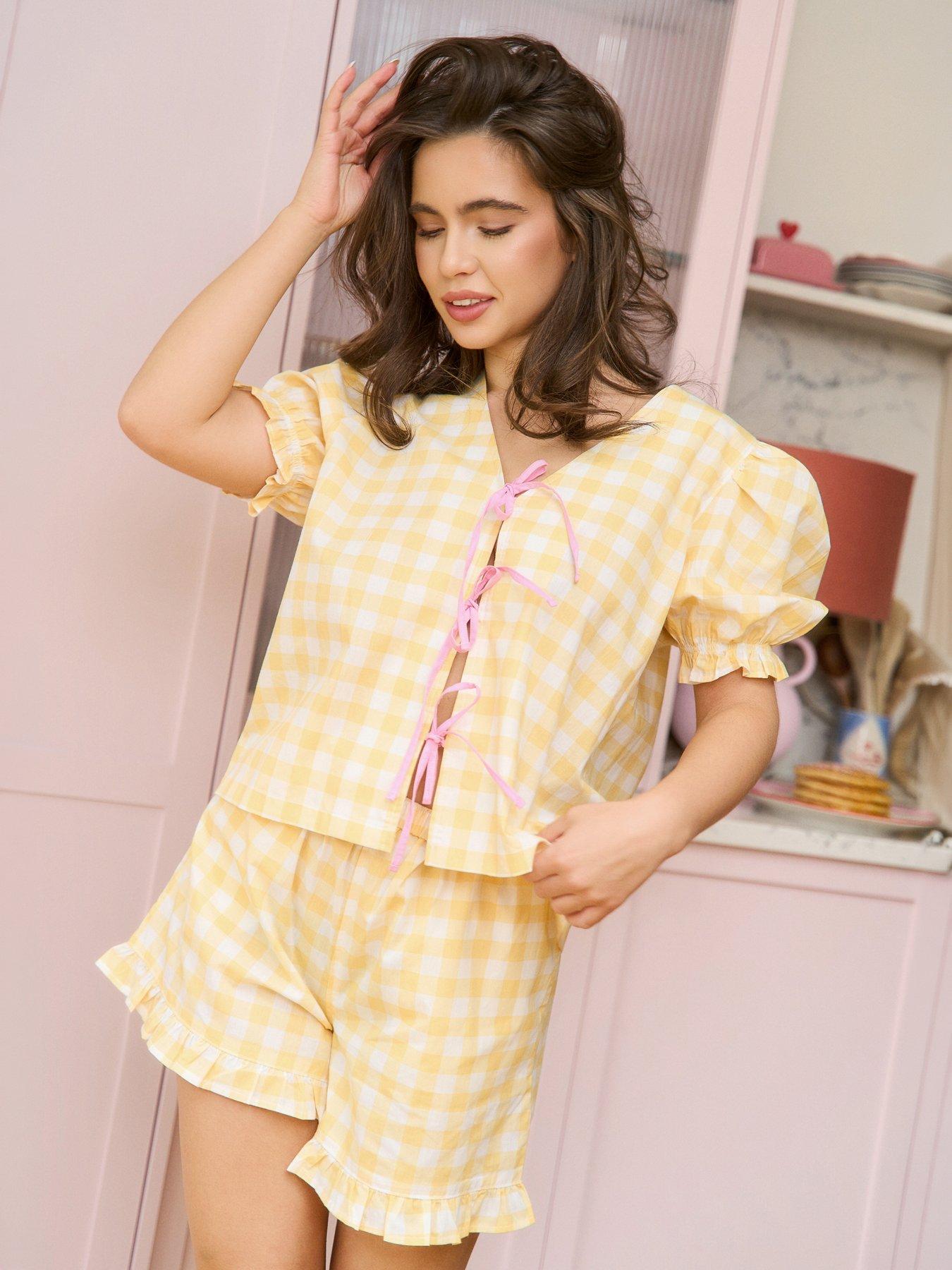 Jim Jam The Label Gingham Tie Shorty Set - Yellow