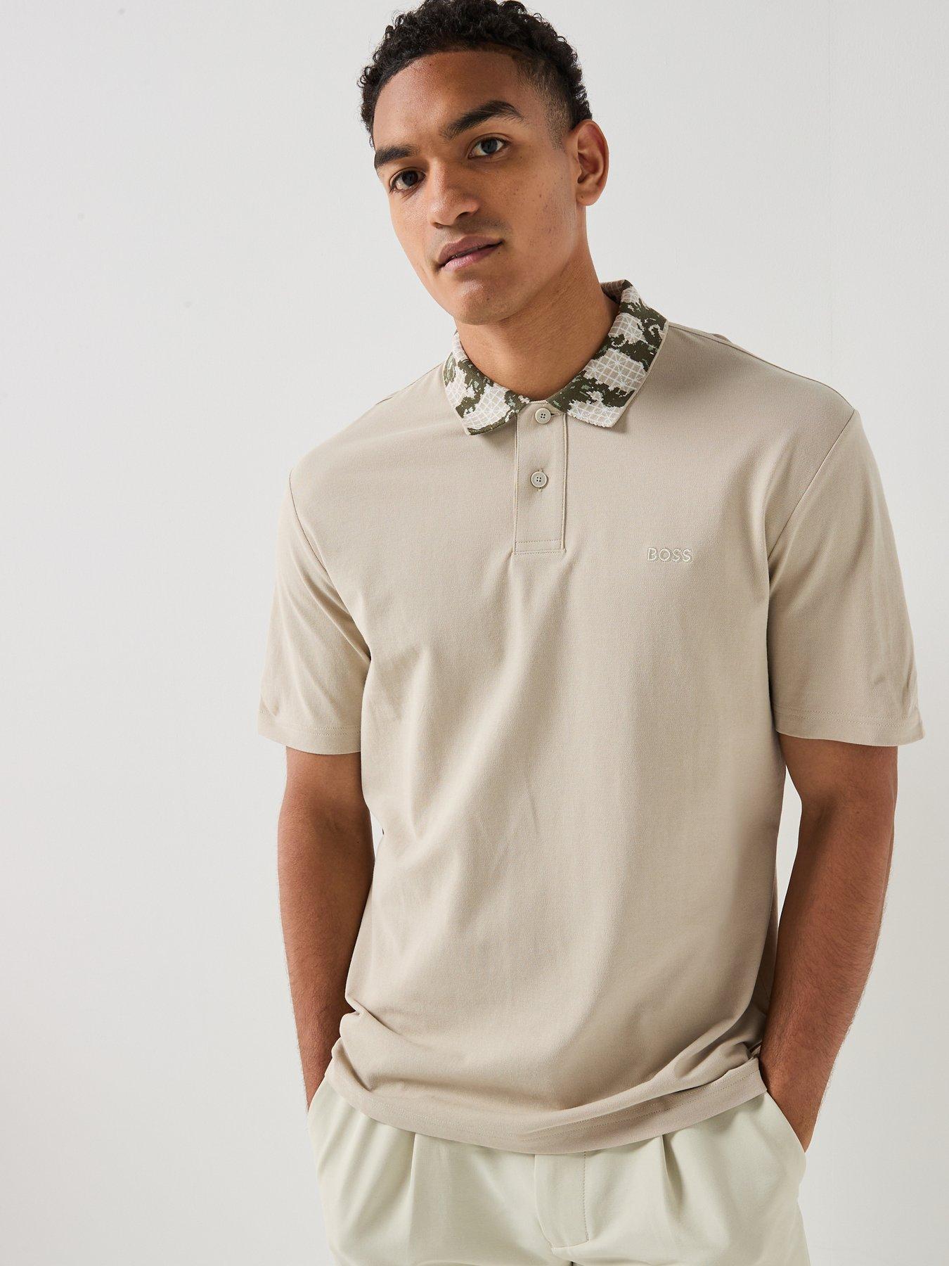Image 1 of 6 of BOSS Pe_Barb Botanical Collar Polo Shirt - Light Beige