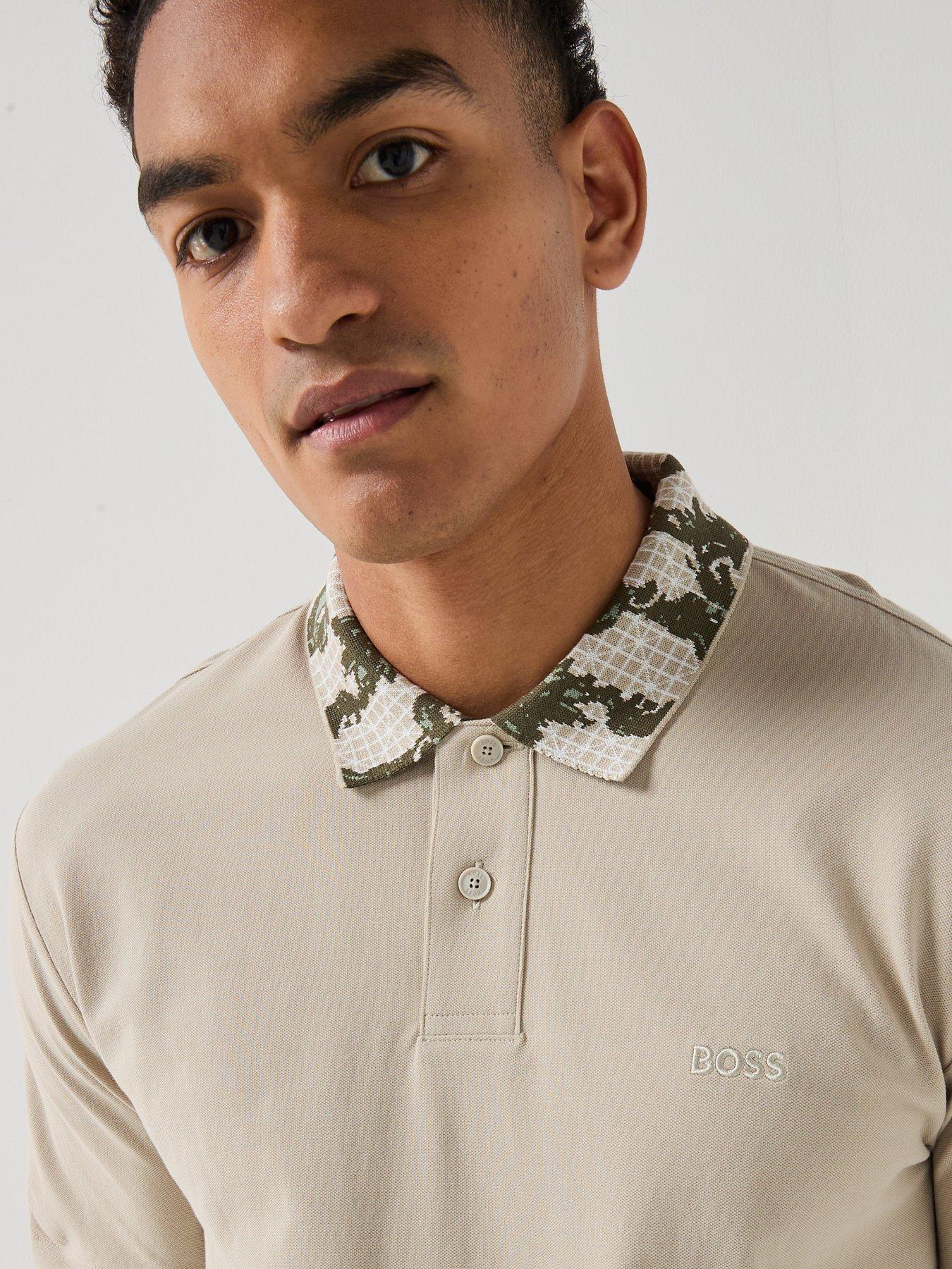 Image 4 of 6 of BOSS Pe_Barb Botanical Collar Polo Shirt - Light Beige