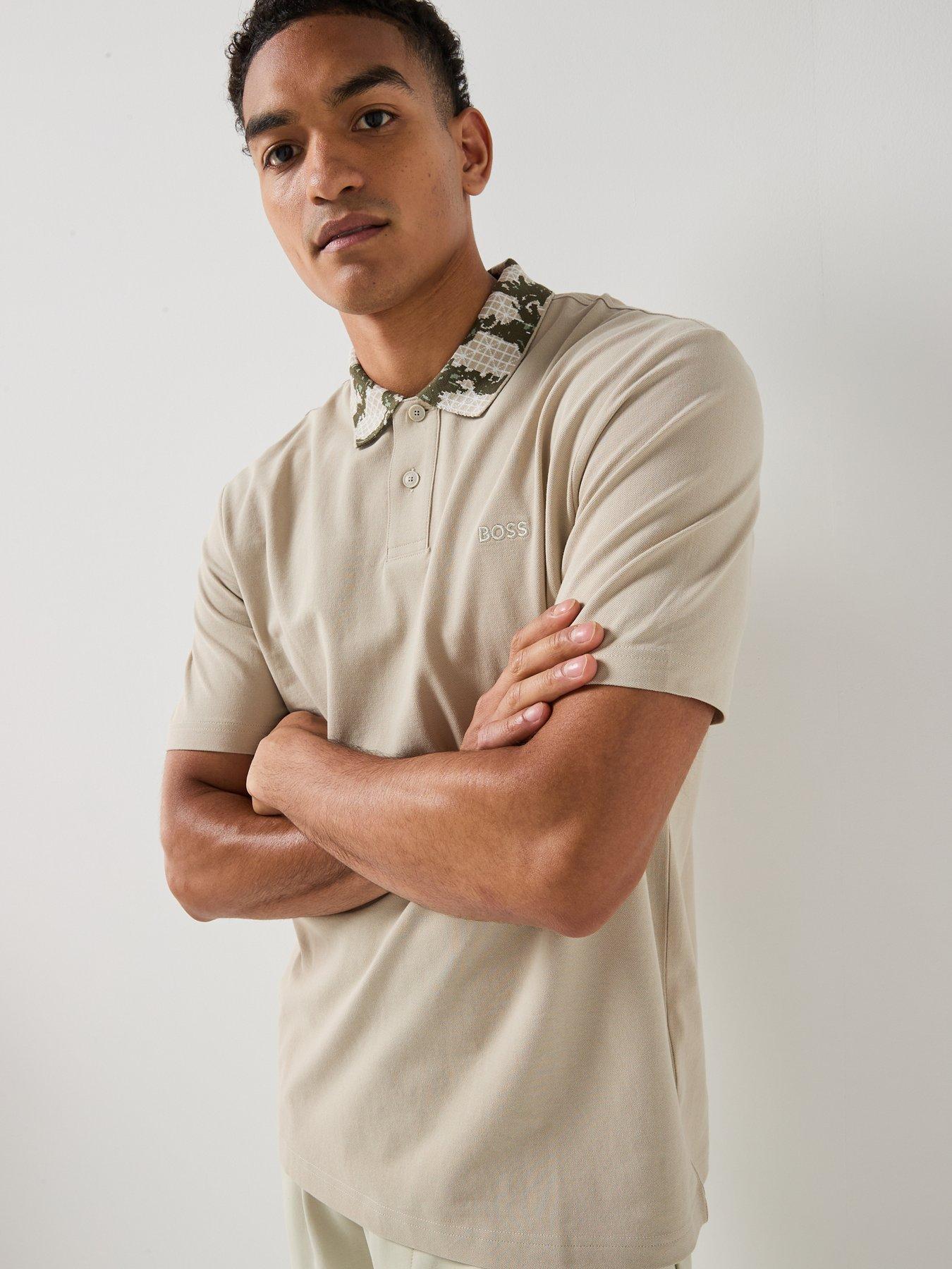 Image 5 of 6 of BOSS Pe_Barb Botanical Collar Polo Shirt - Light Beige
