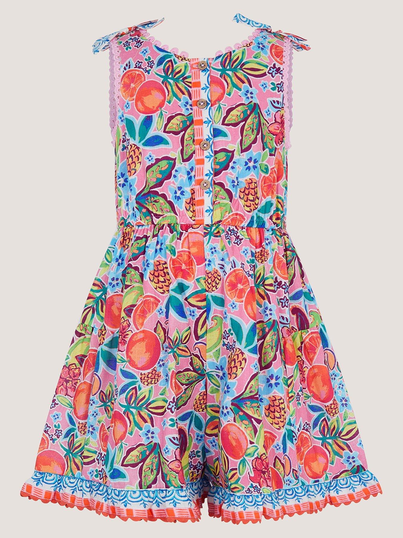 Image 1 of 3 of Monsoon Girls Alani Fruit Cotton Playsuit - Pink