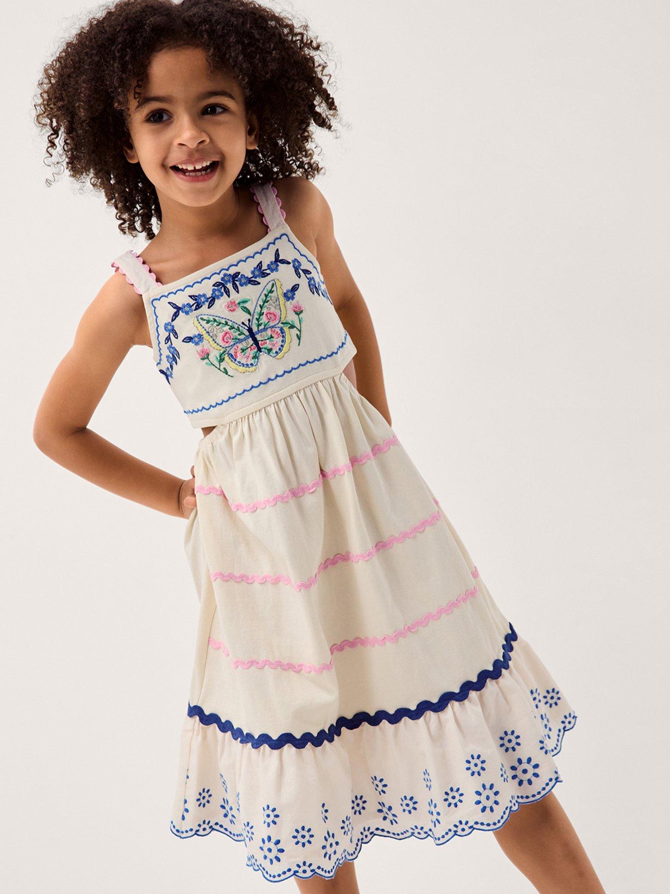 Monsoon Girls Butterfly Emroidered Ric Rac Dress - Light Cream ...