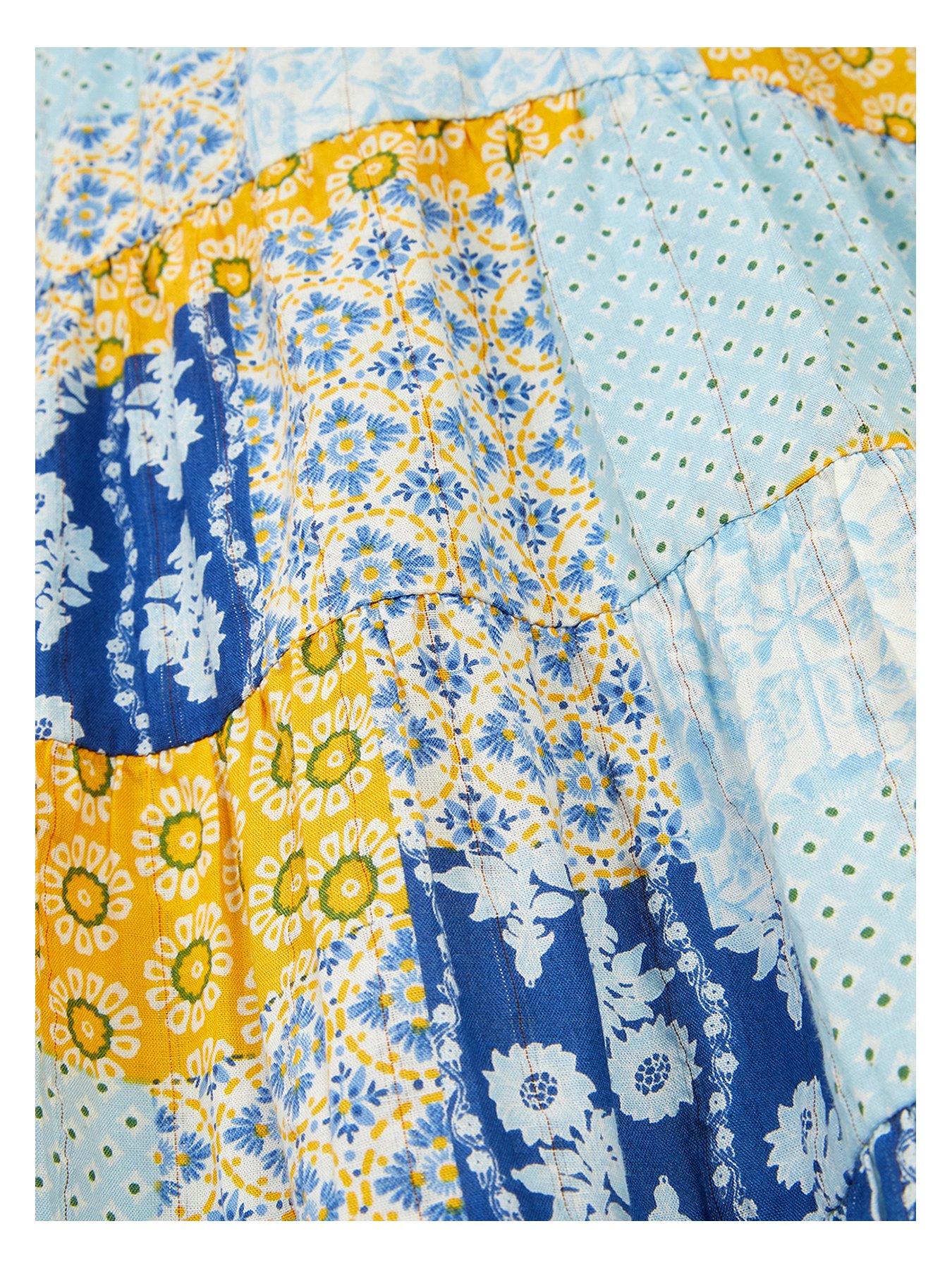 Image 3 of 3 of Monsoon Girls Pia Patchwork Print Dress - Blue