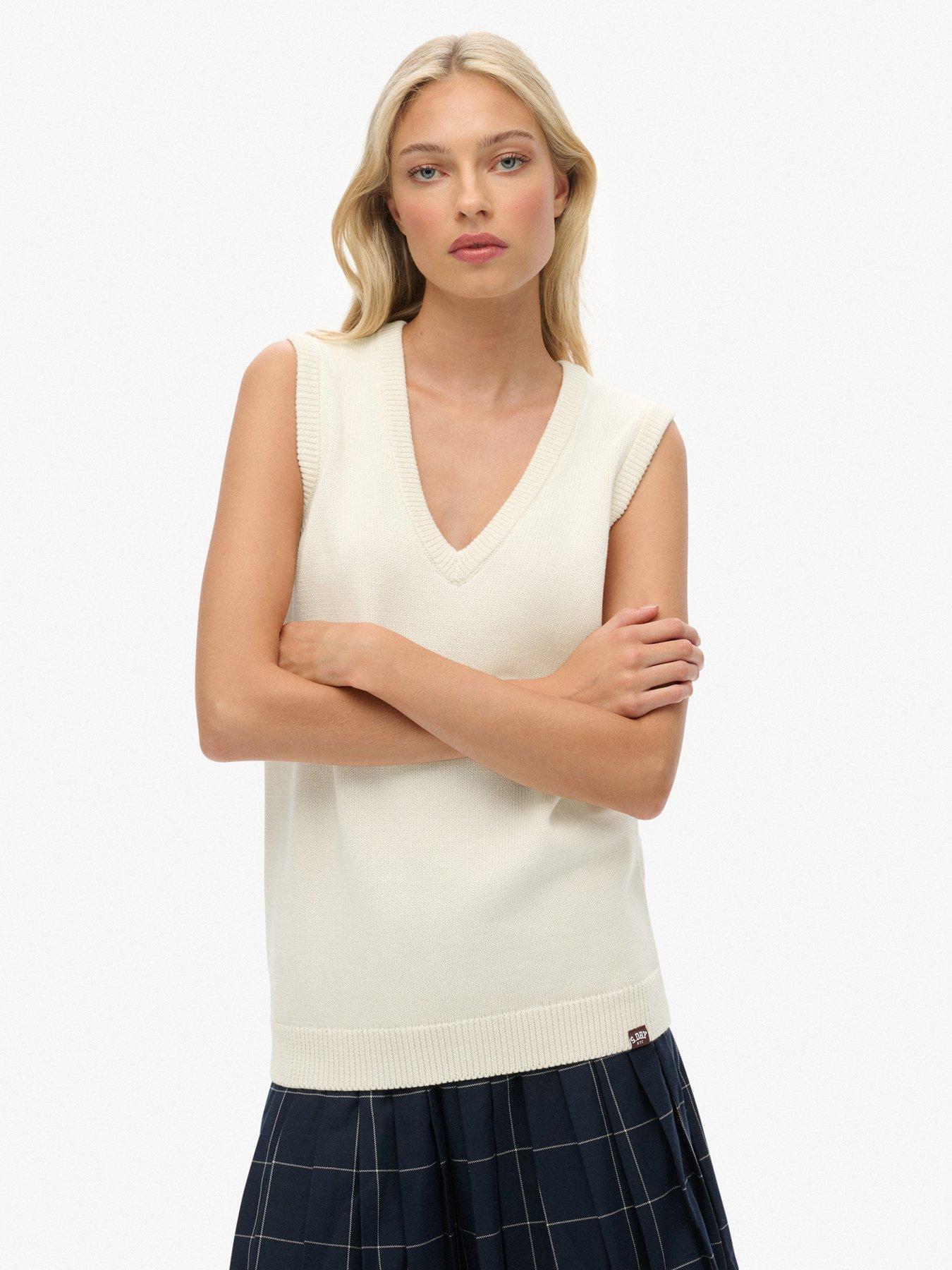 Superdry Ath Ess Knitted Tank Top - Cream