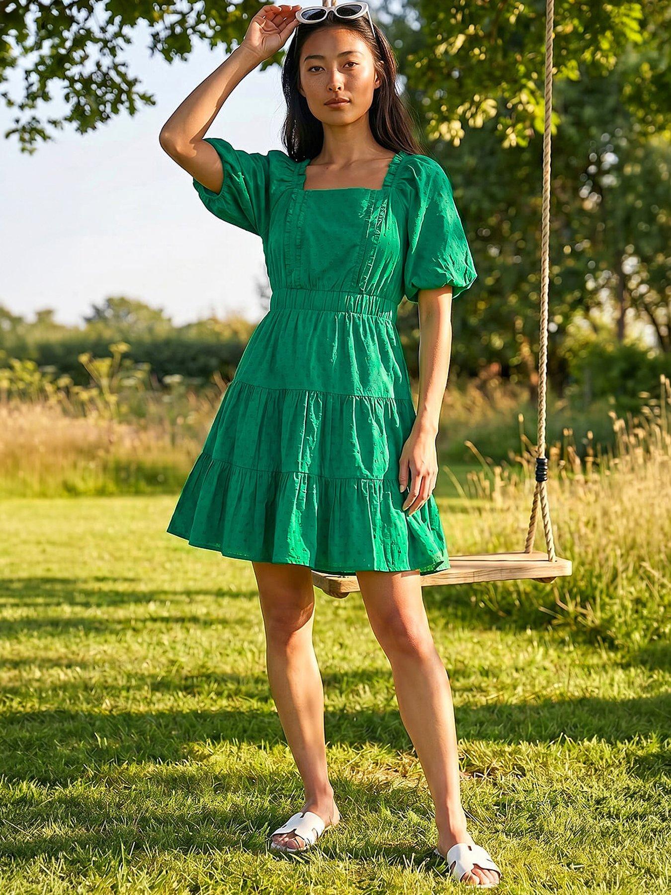 Roman Petite Dobby Puff Sleeve Dress