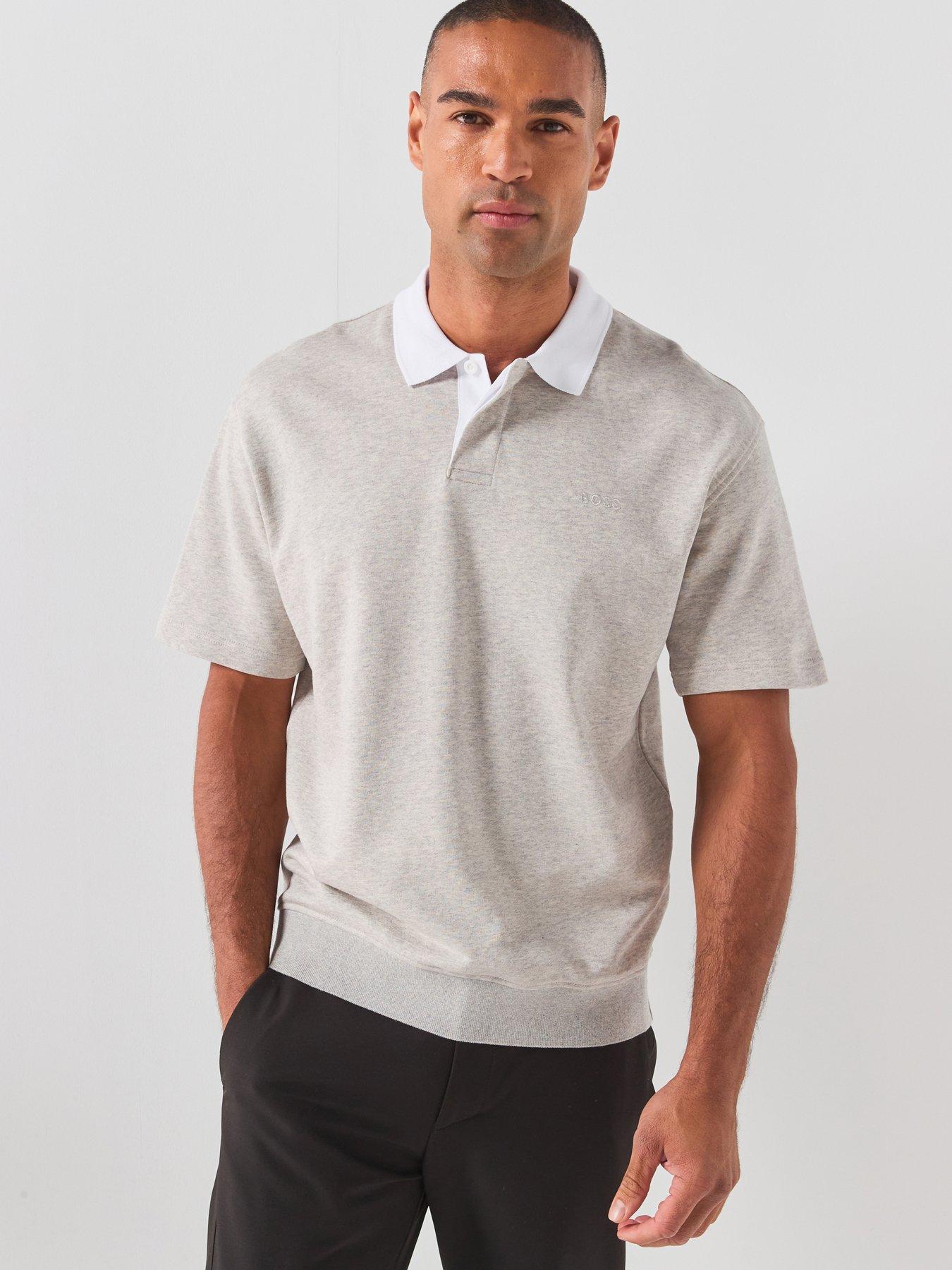 BOSS Pe_Edge Jersey Contrast Collar Polo Shirt - Grey