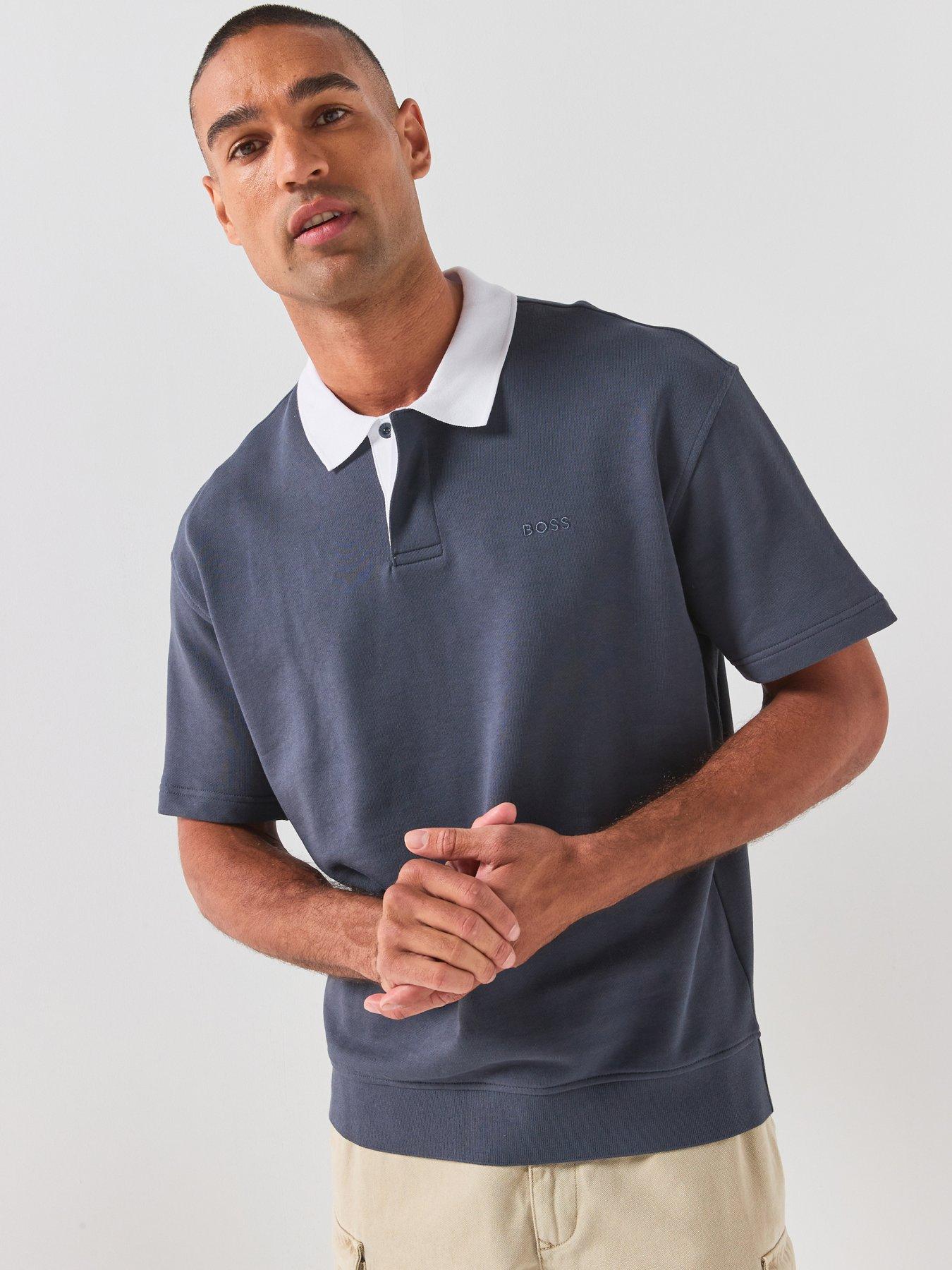 BOSS Jersey Contrast Collar Polo Shirt - Navy