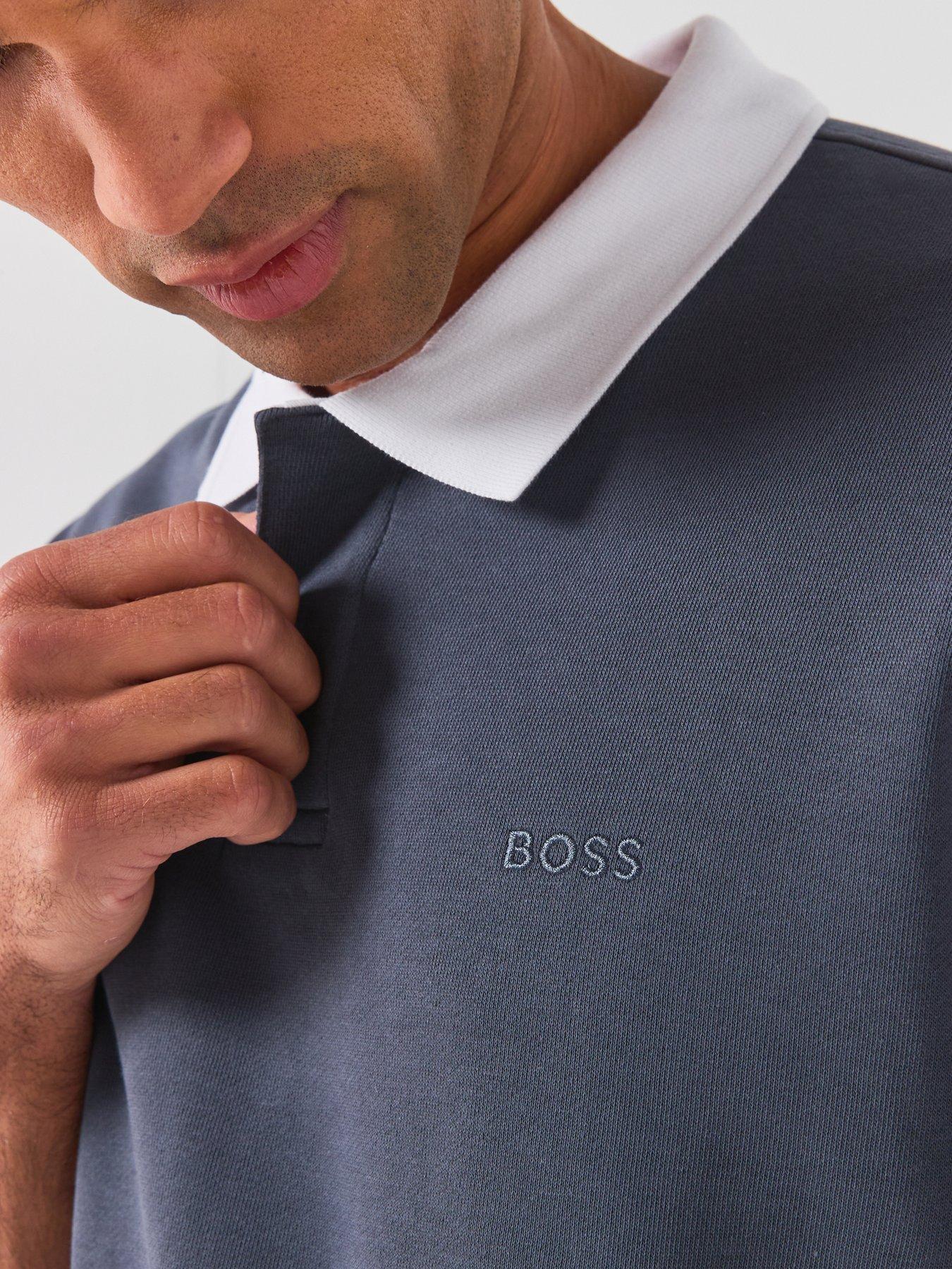 Image 4 of 6 of BOSS Jersey Contrast Collar Polo Shirt - Navy