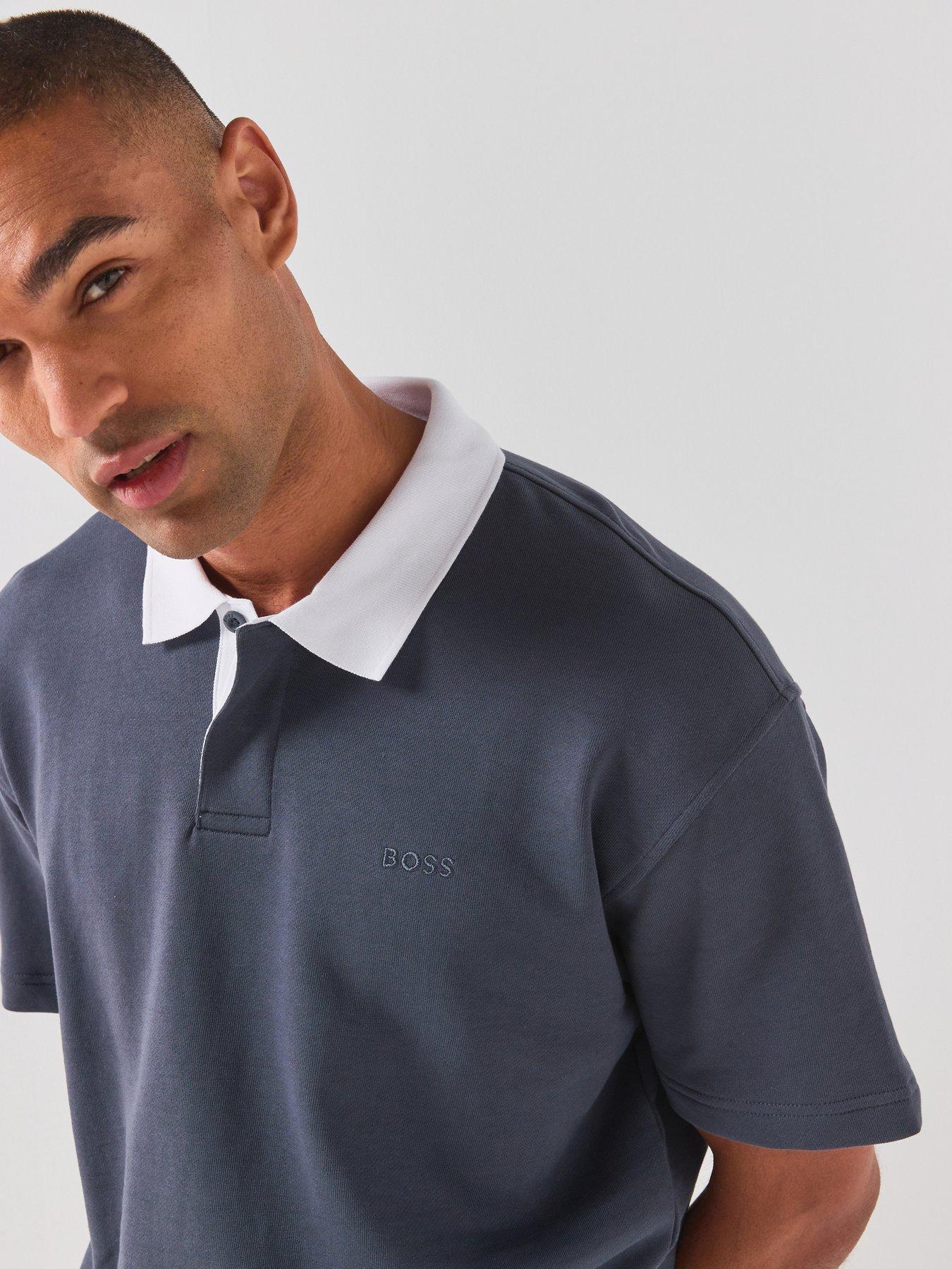 Image 5 of 6 of BOSS Jersey Contrast Collar Polo Shirt - Navy
