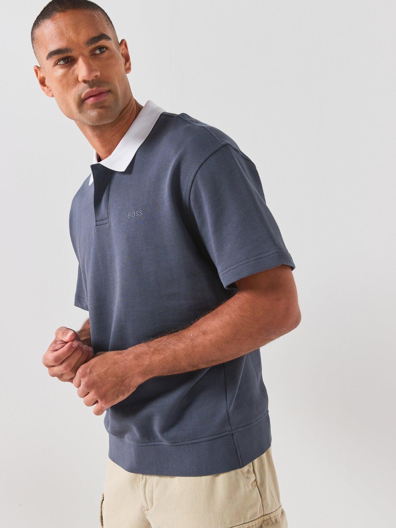 Image 6 of 6 of BOSS Jersey Contrast Collar Polo Shirt - Navy