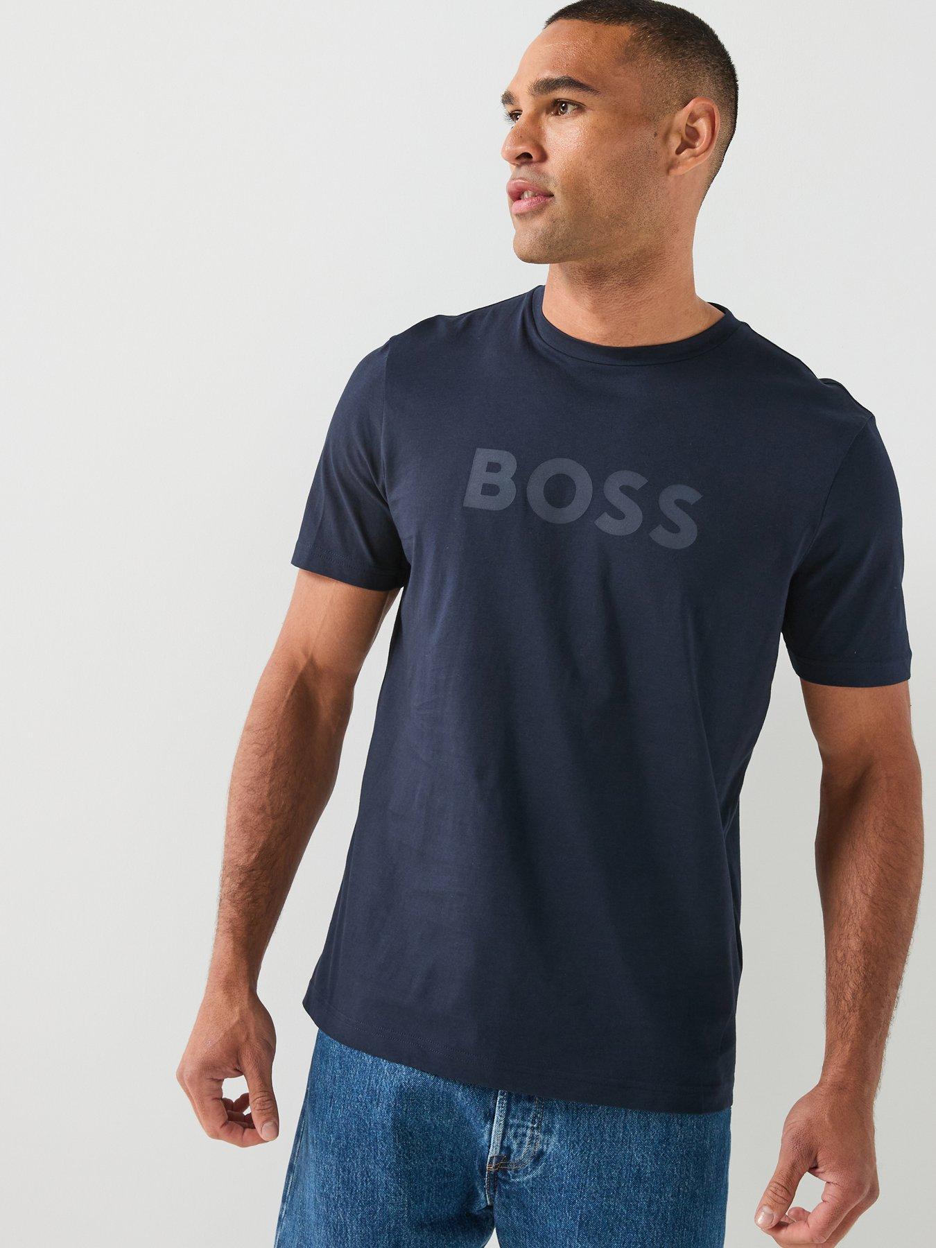 BOSS Regular Logo Tops - Navy