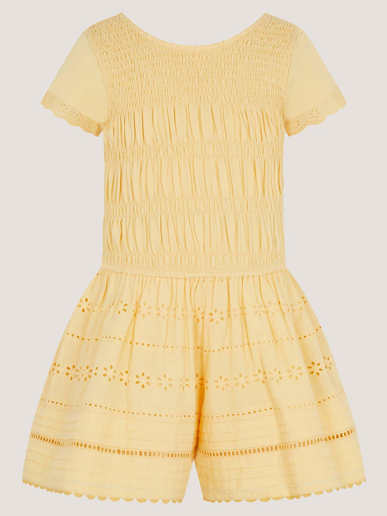 Image 1 of 3 of Monsoon Girls Broiderie Playsuit - Yellow