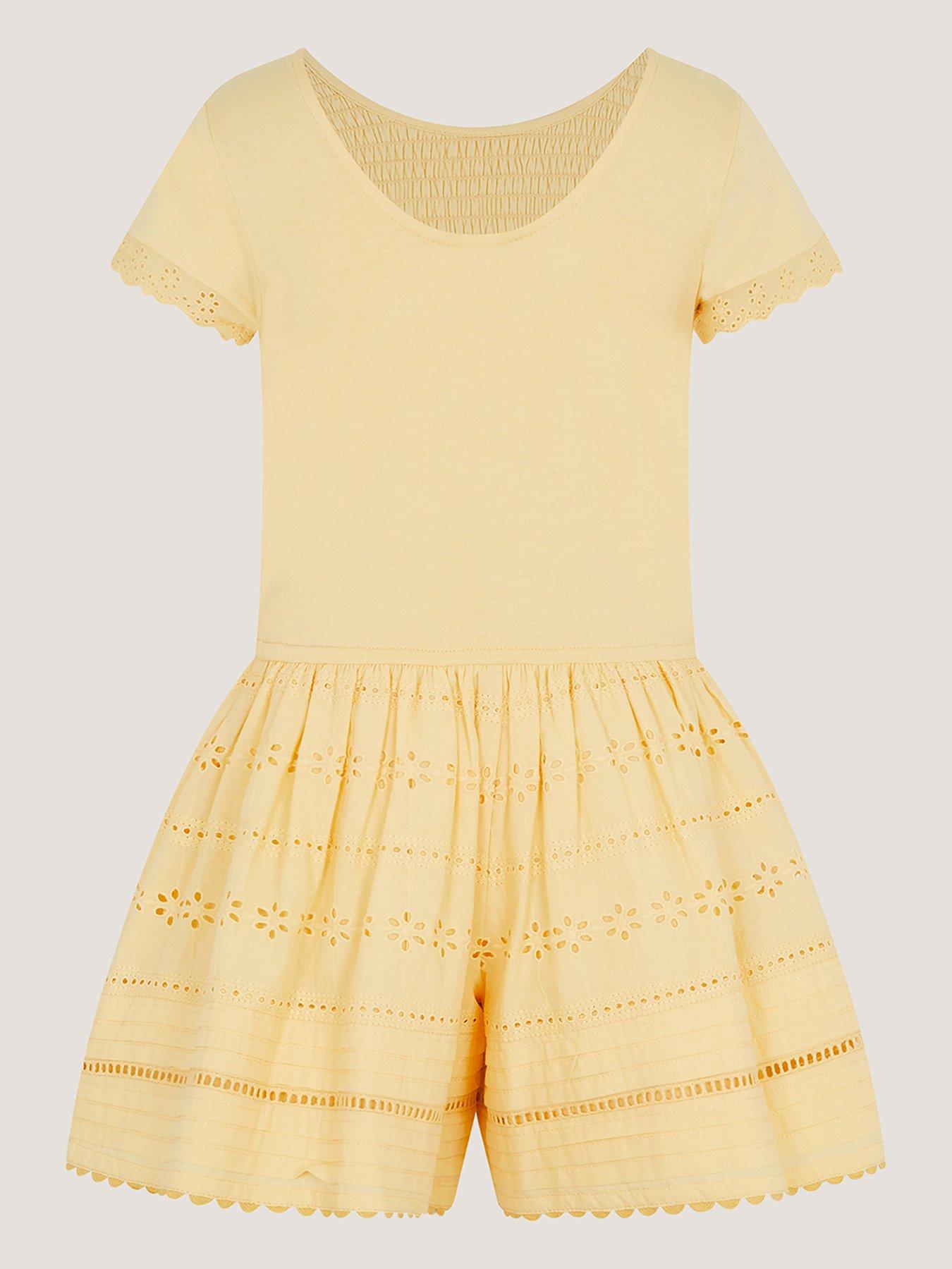 Image 2 of 3 of Monsoon Girls Broiderie Playsuit - Yellow