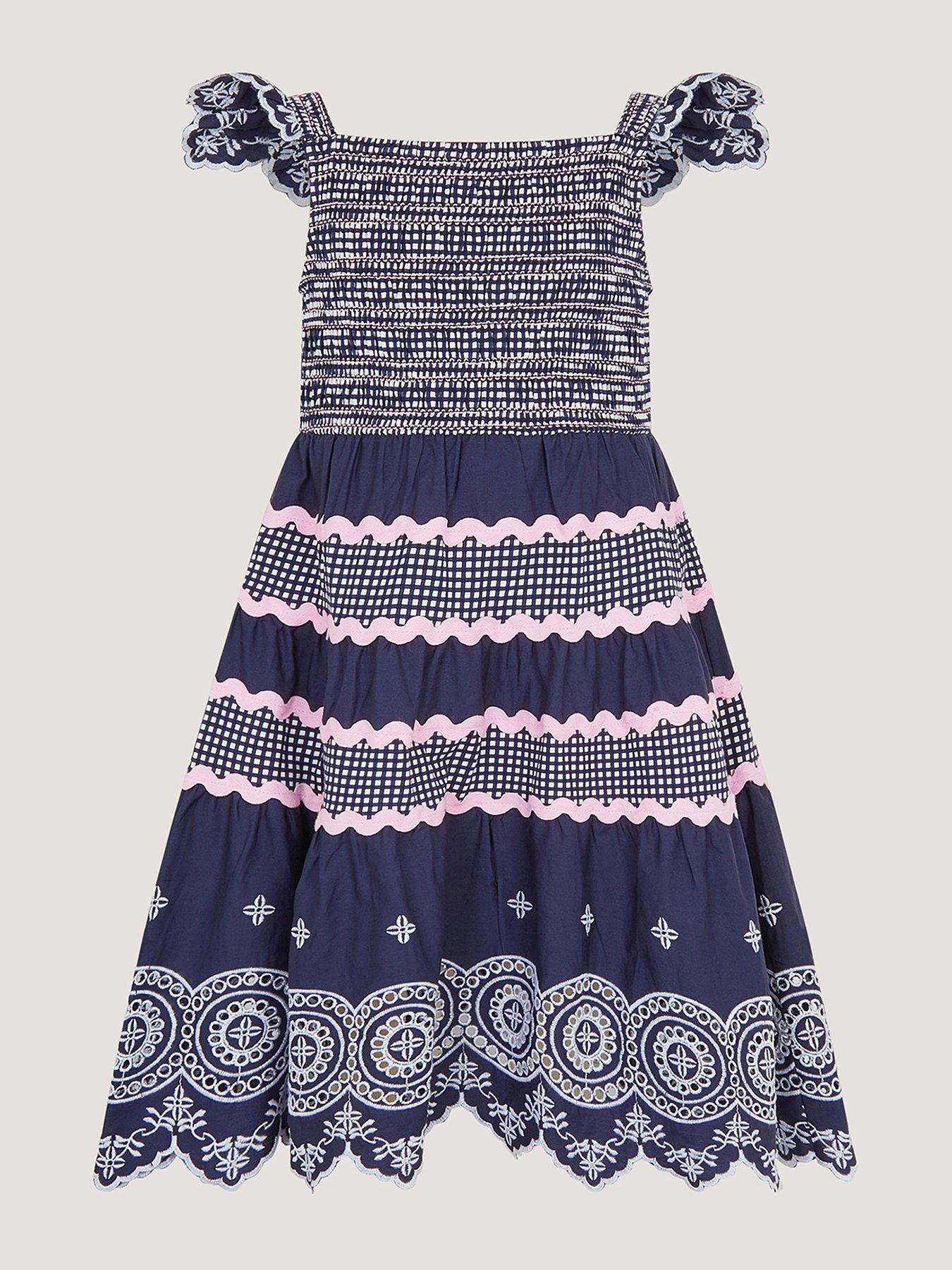 Monsoon Girls Shirred Jersey Dress - Navy | Littlewoods