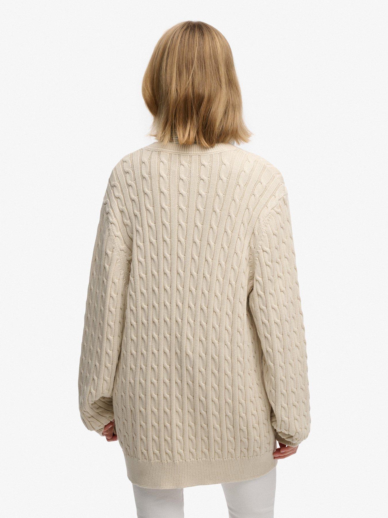 Image 2 of 5 of Superdry Oversized Cable V Neck Jumper - Beige