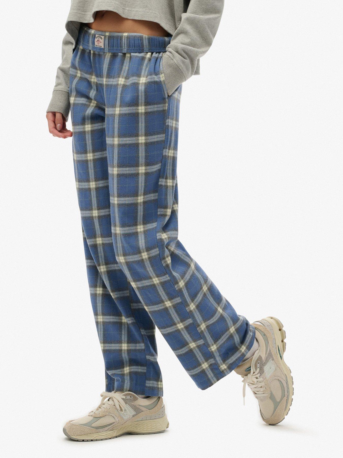 Superdry Cotton Check Elastic Trouser - Navy