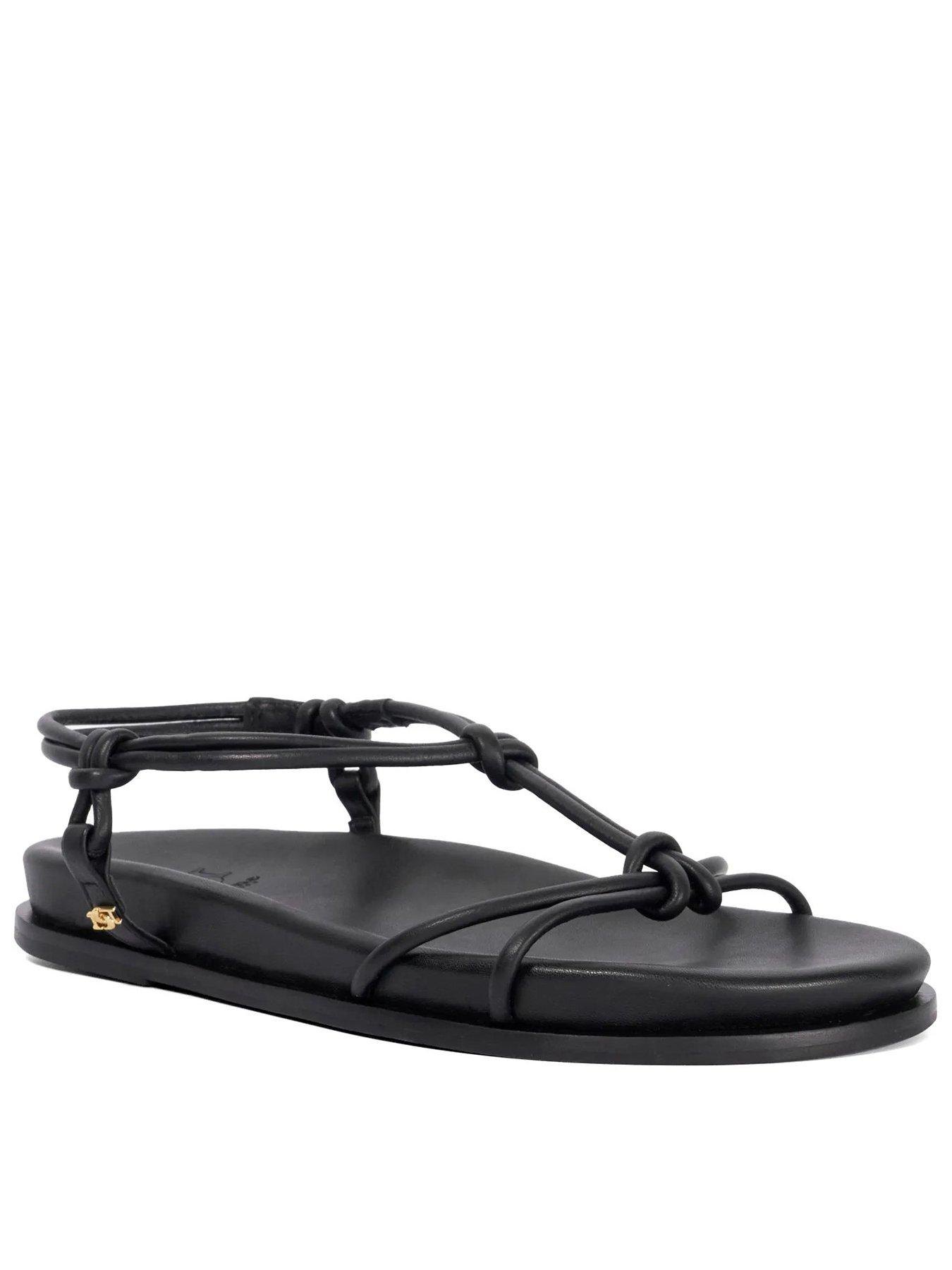 Dune London Launa Leather Knotted Strap Flat Sandals  - Black