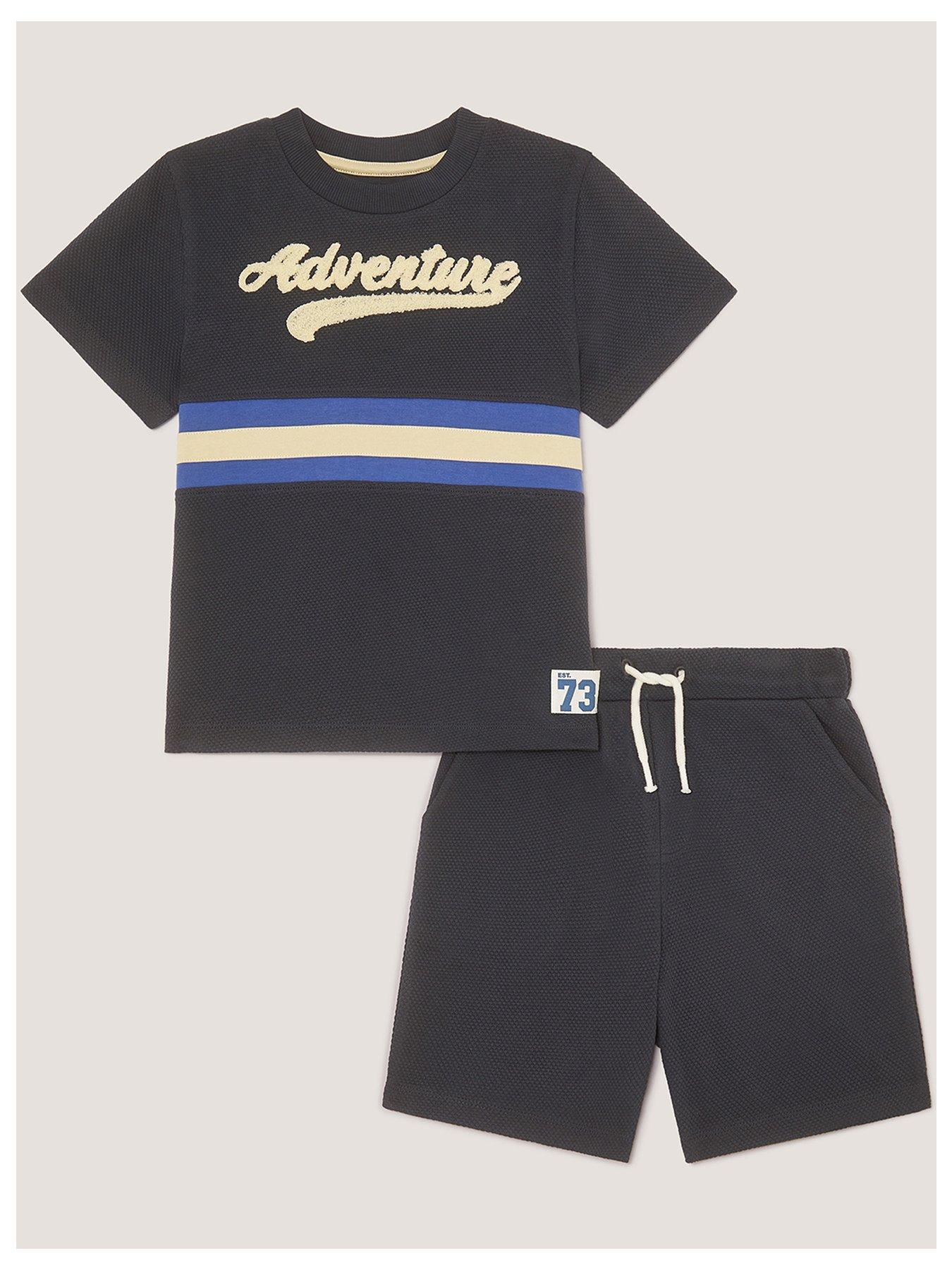 Image 1 of 3 of Monsoon Boys Jersey Stripe Short Set - Blue