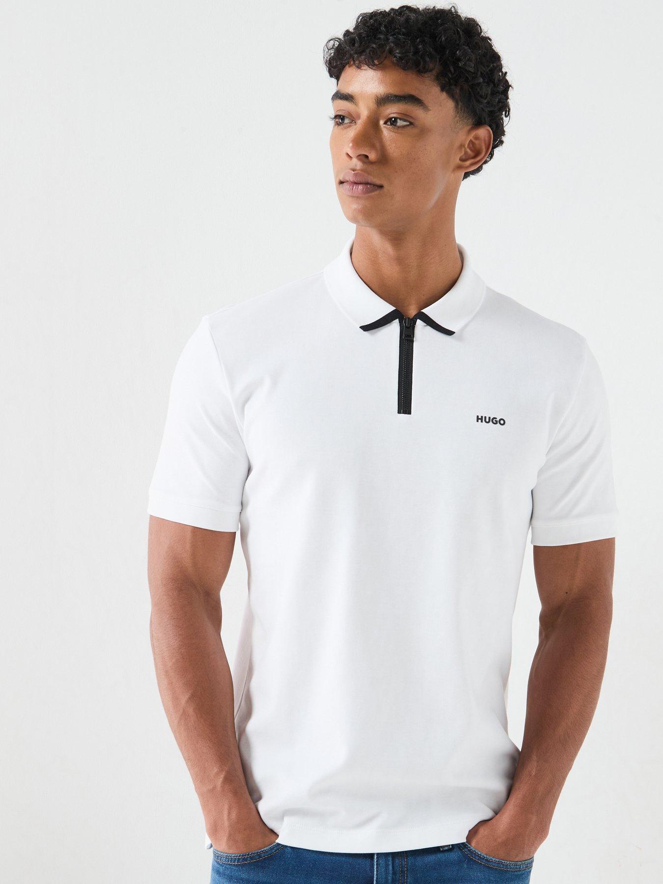 HUGO Dalomino Zip Neck Regular Fit Polo Shirt - White