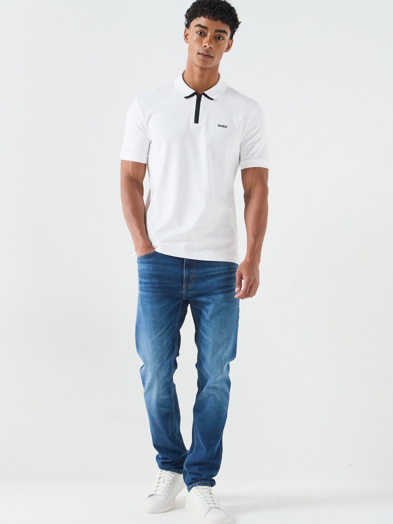 Image 3 of 6 of HUGO Dalomino Zip Neck Regular Fit Polo Shirt - White
