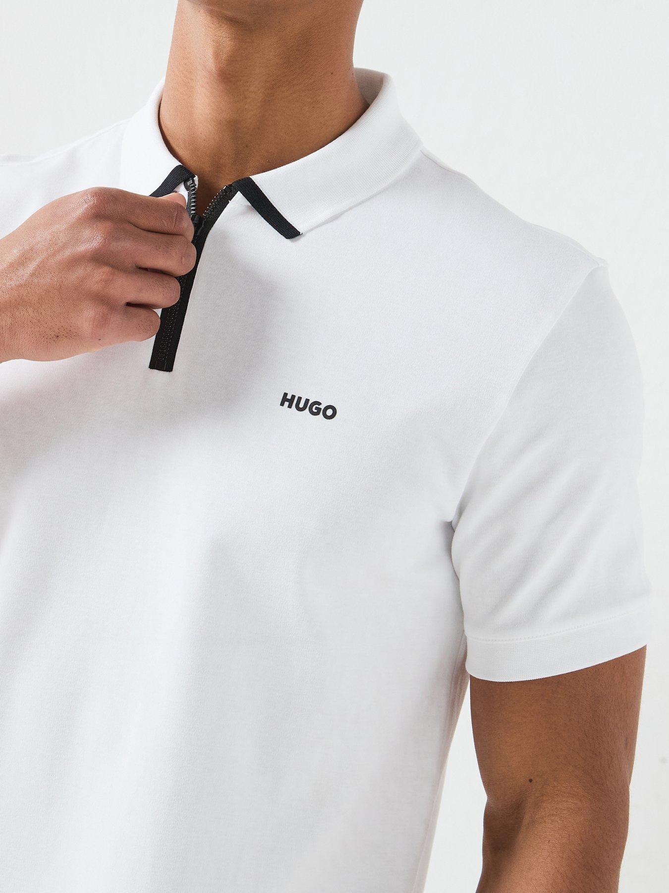 Image 4 of 6 of HUGO Dalomino Zip Neck Regular Fit Polo Shirt - White