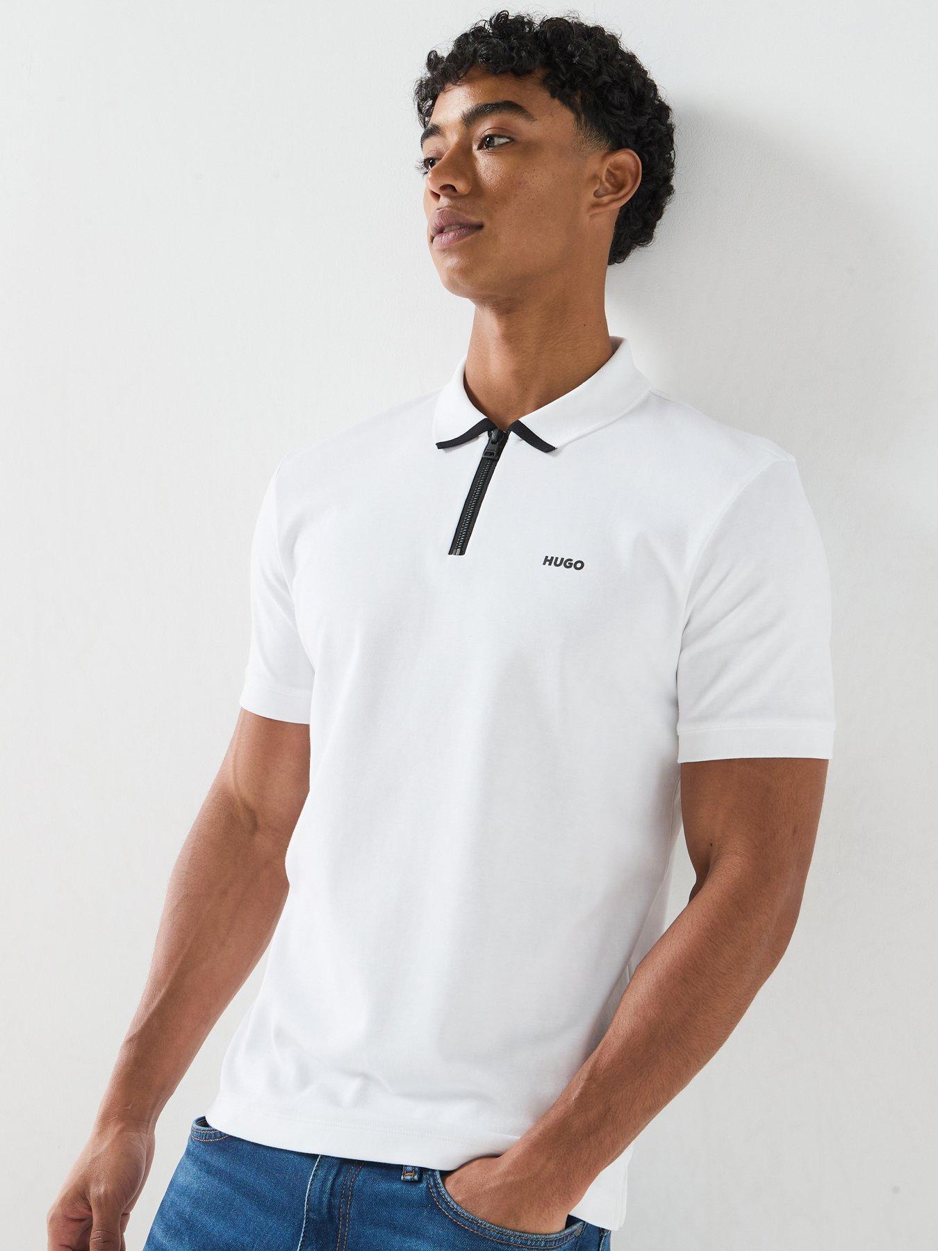 Image 5 of 6 of HUGO Dalomino Zip Neck Regular Fit Polo Shirt - White