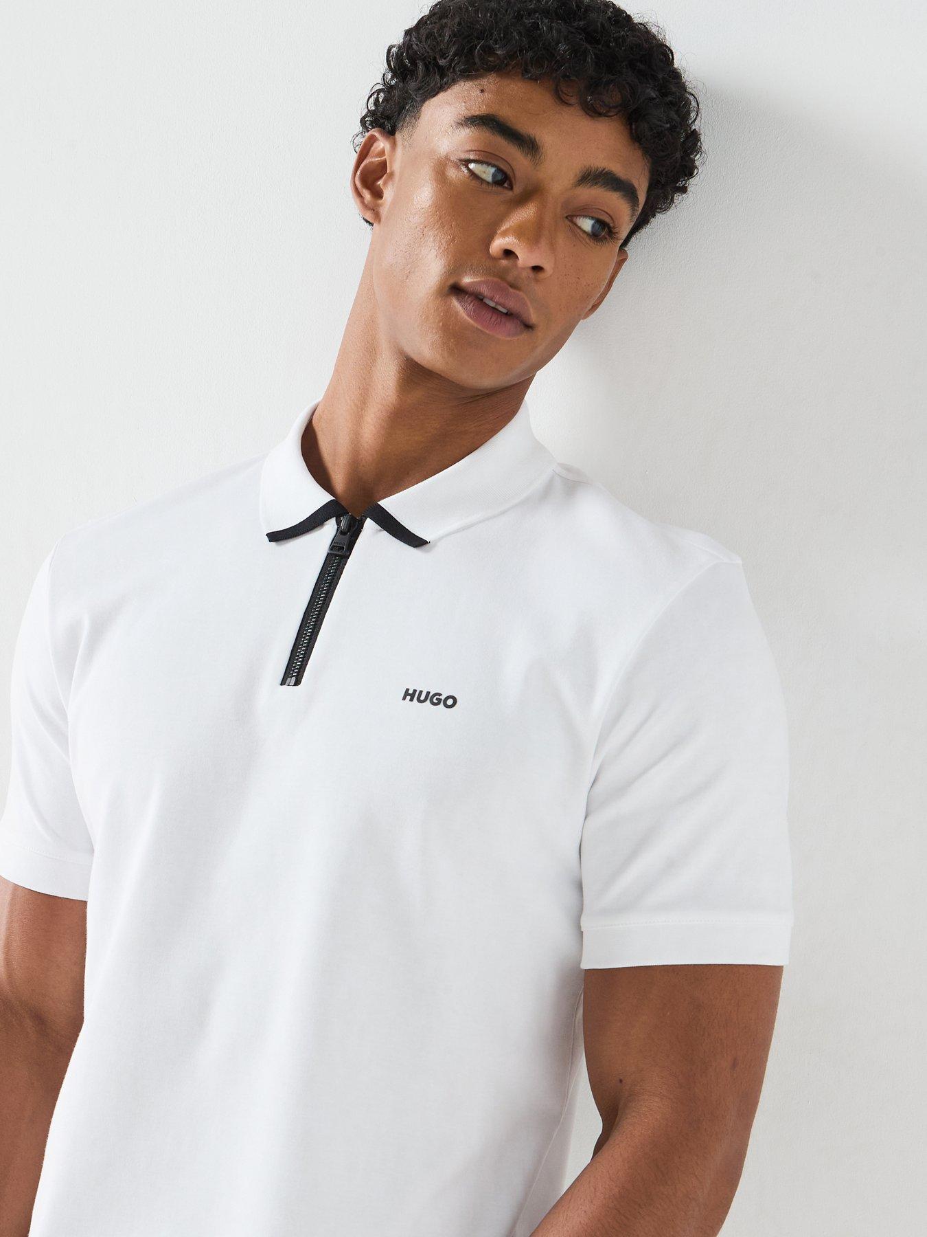 Image 6 of 6 of HUGO Dalomino Zip Neck Regular Fit Polo Shirt - White