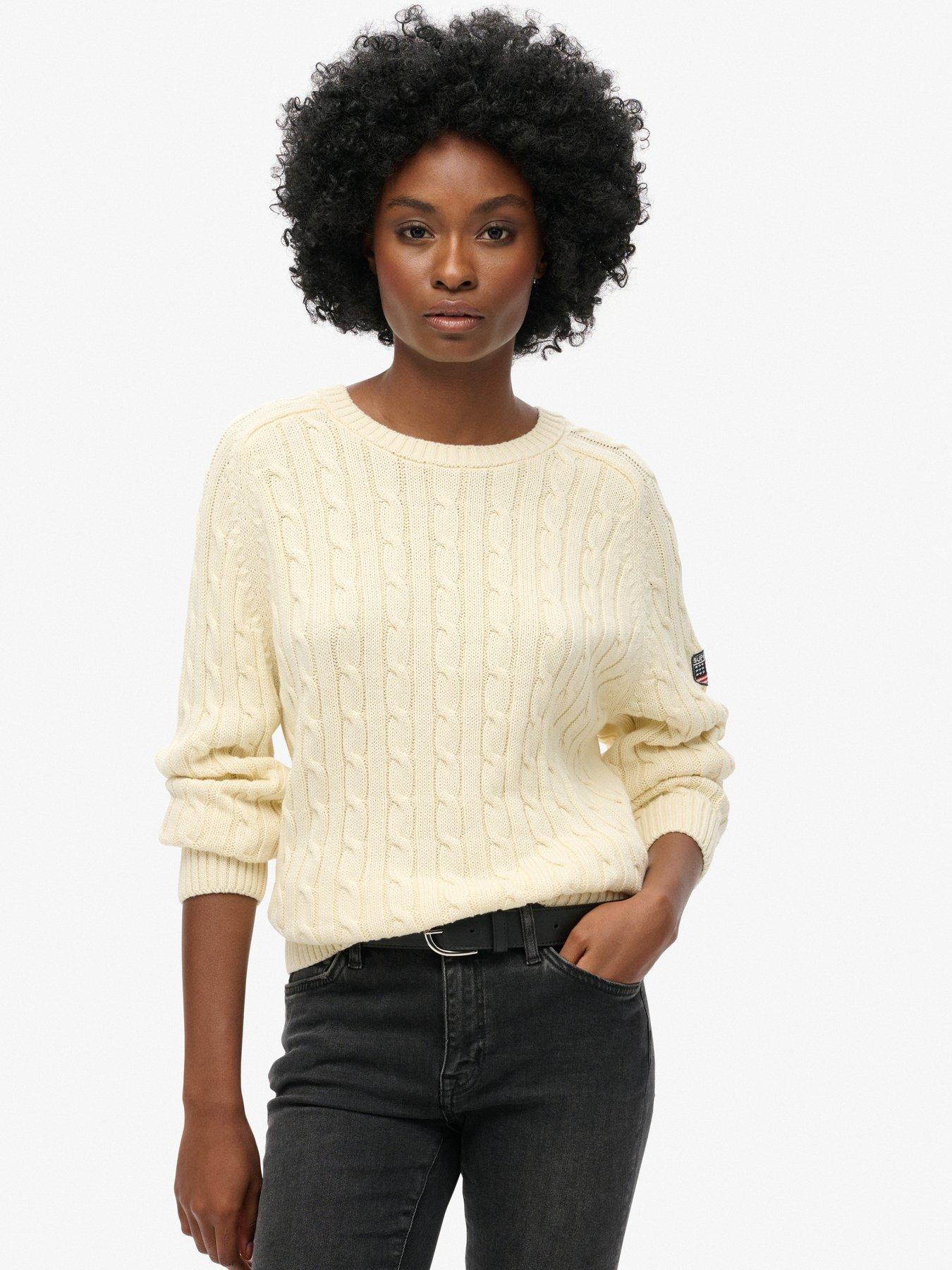 Image 1 of 5 of Superdry Slouchy Cable Knit Jumper - White
