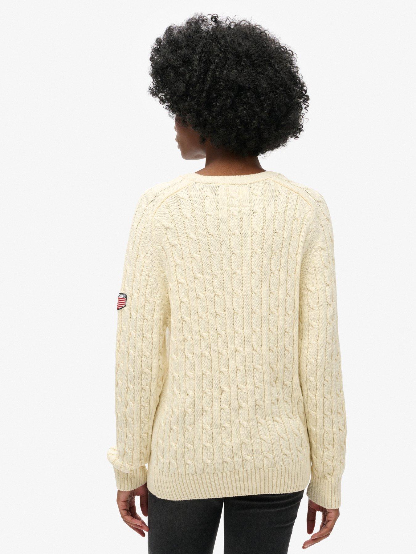 Image 2 of 5 of Superdry Slouchy Cable Knit Jumper - White
