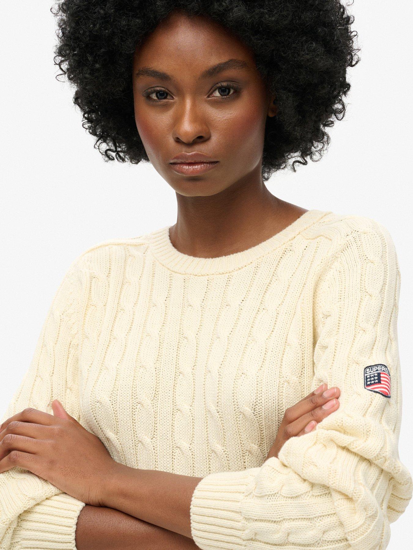Image 4 of 5 of Superdry Slouchy Cable Knit Jumper - White