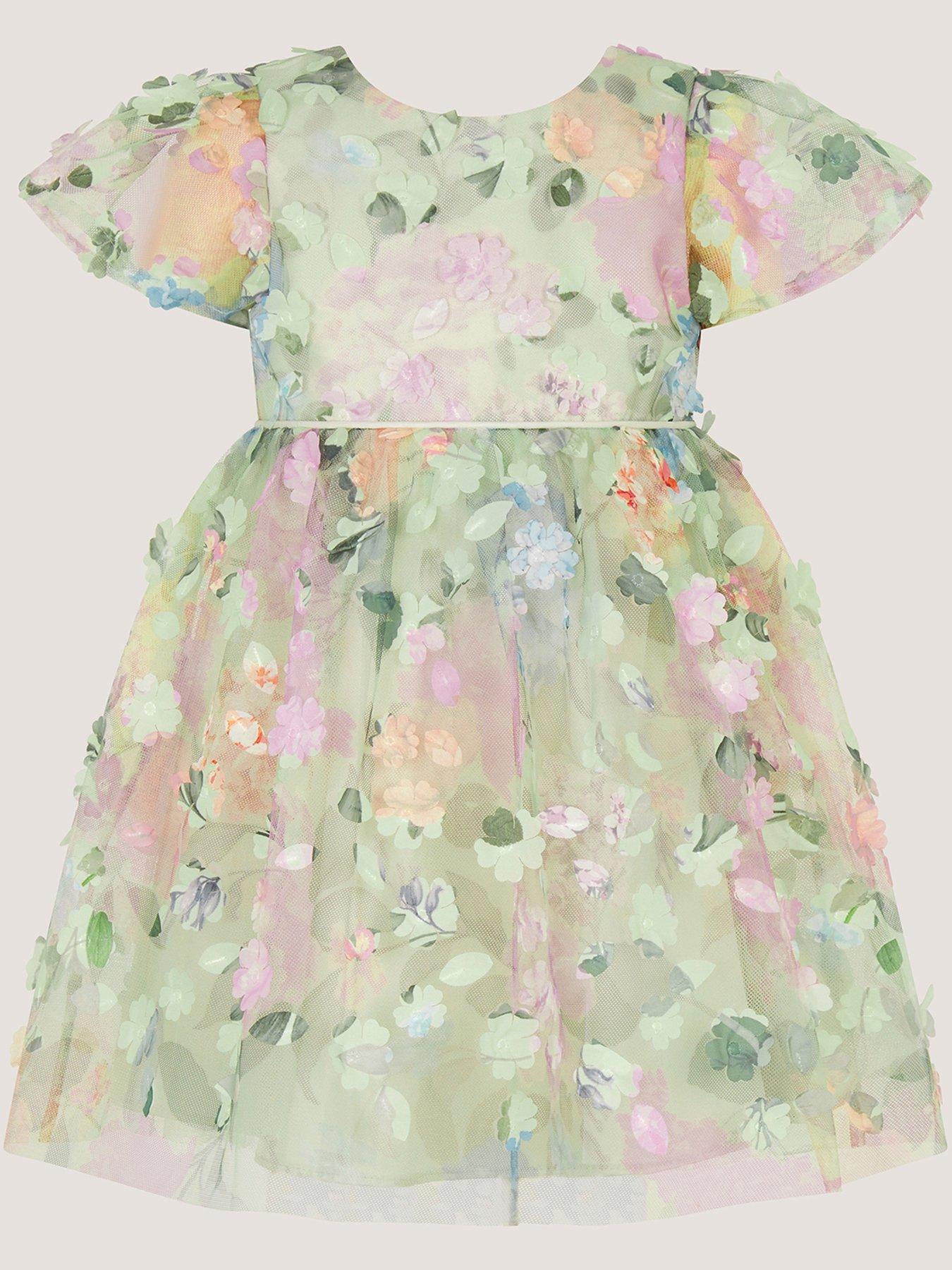 Image 1 of 3 of Monsoon Baby Girls Eliza 3d Flower Print Dress - Multi