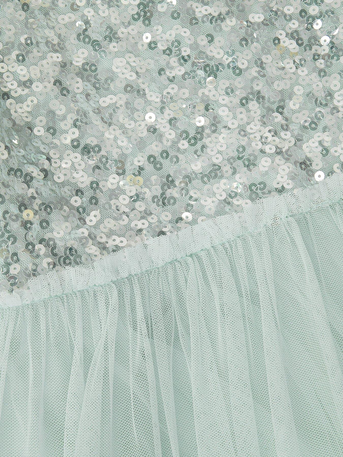 Image 4 of 4 of Monsoon Girls Sequin 1 Shoulder Ruby Dress - Light Green