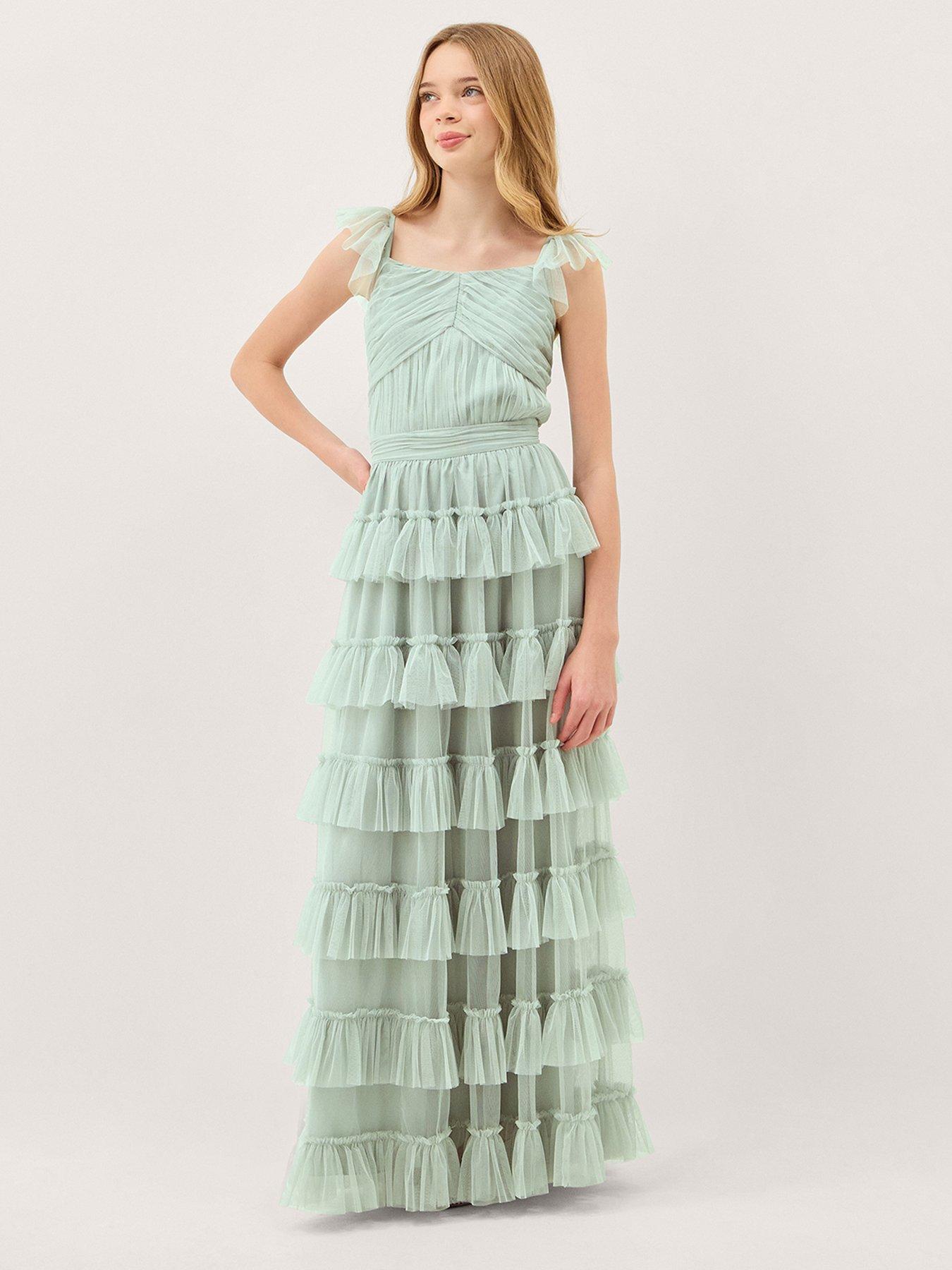 Monsoon Girls Faith Tulle Ruffle Maxi Dress - Light Green