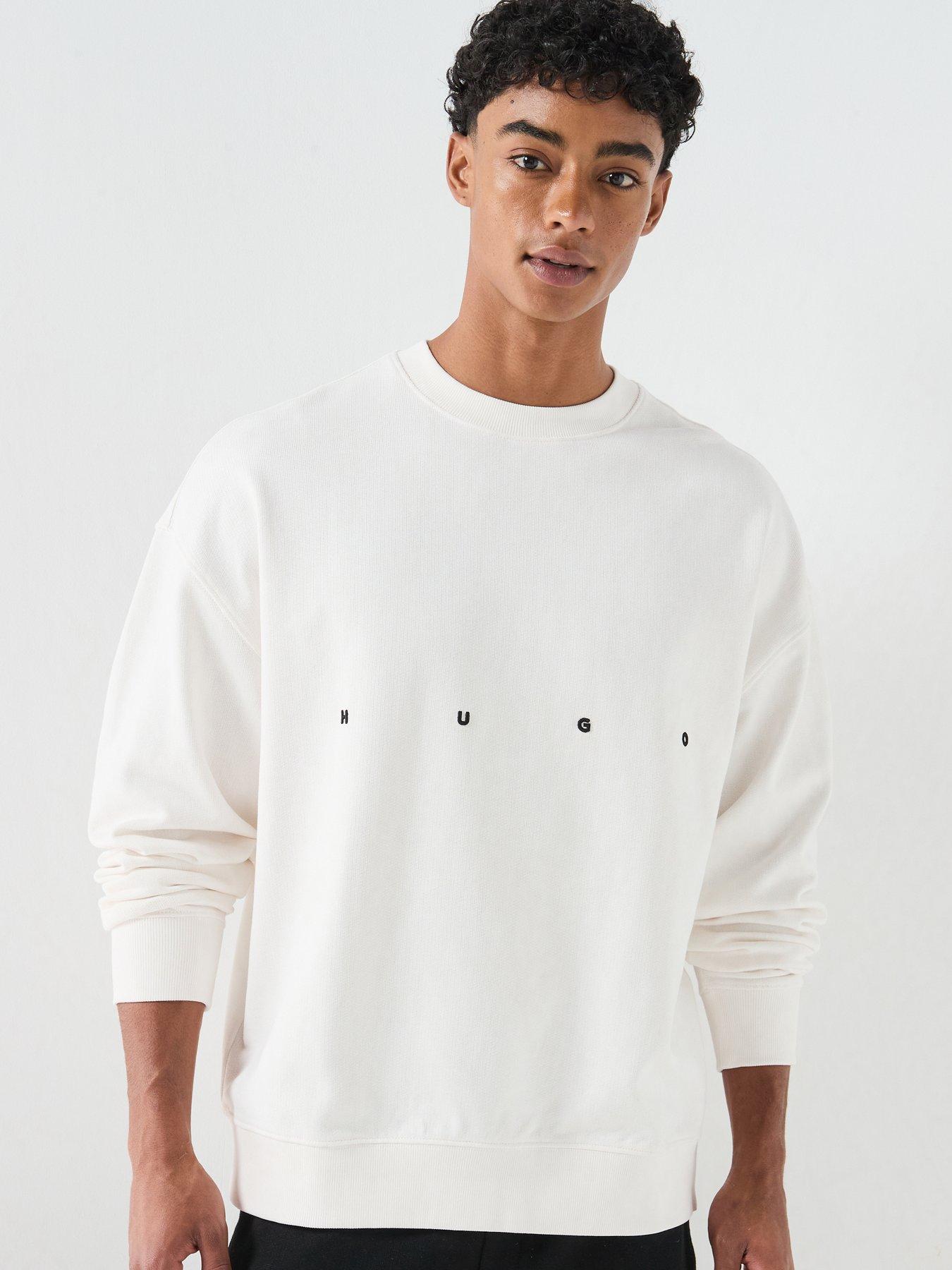 HUGO Darislong Birds Back Print Oversized Crew Sweatshirt - Off White